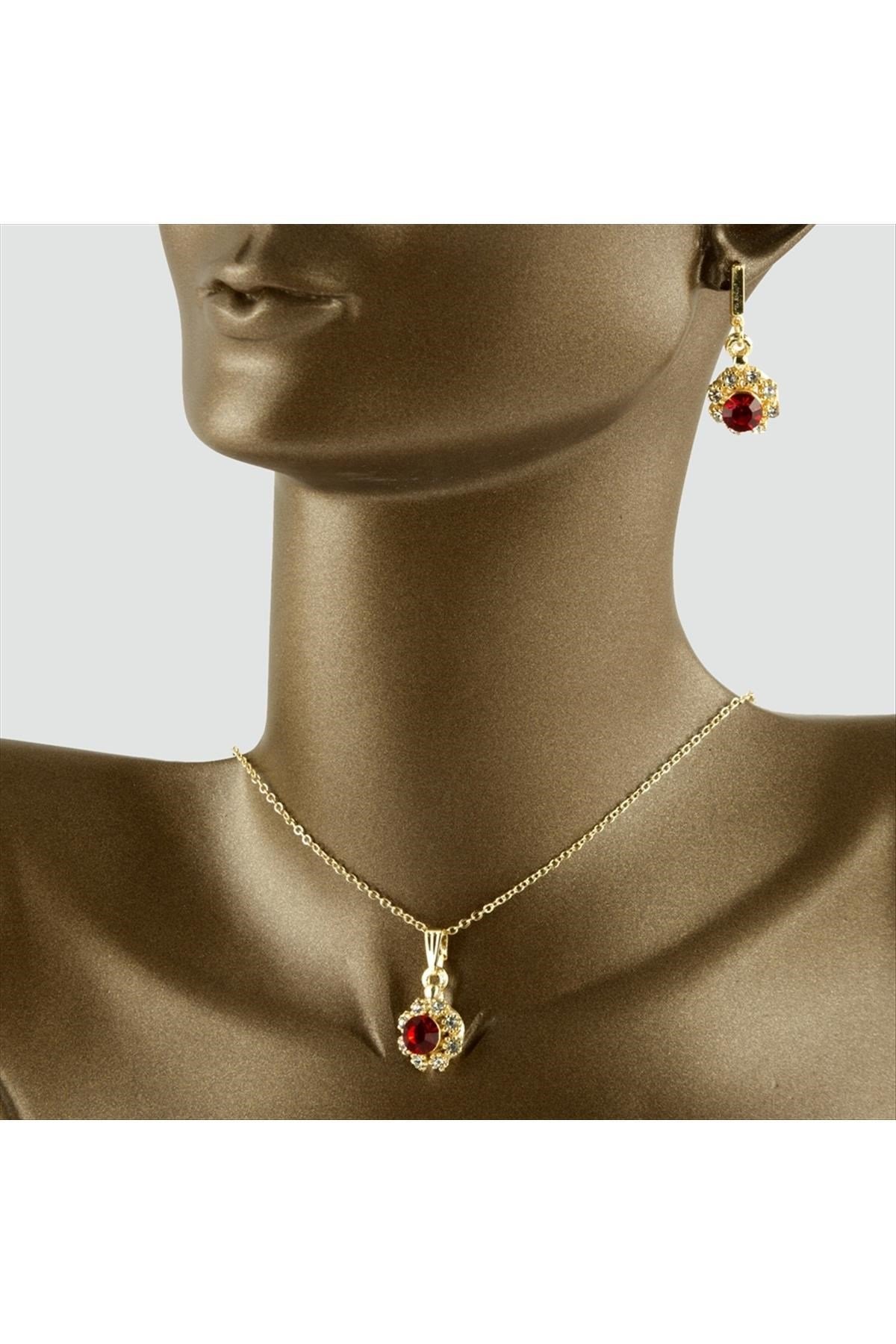 Çiçek Figürlü Taşlı Set Kolye 2 cm