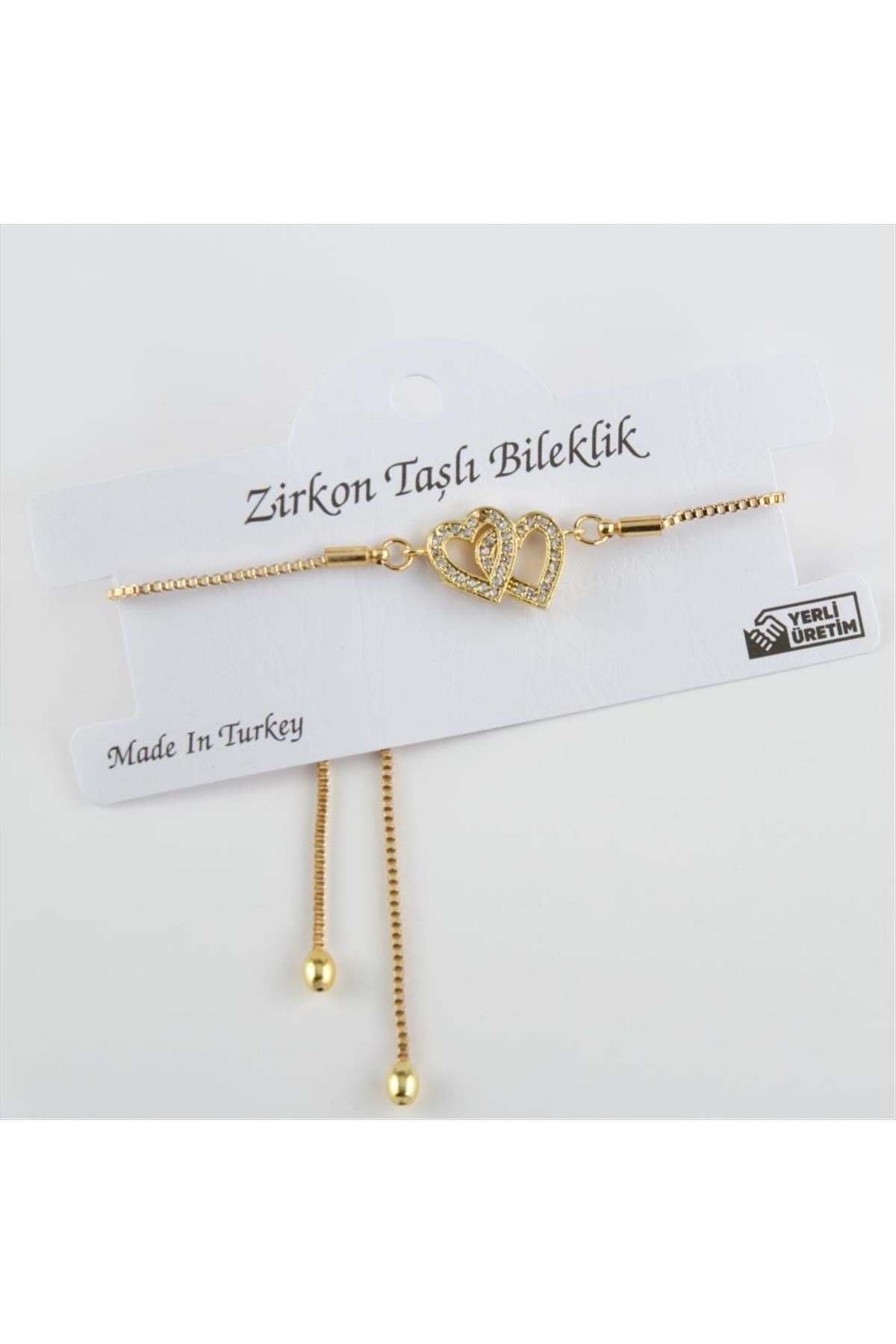 Çift Kalp Figürlü Zirkon Taşlı Asansörlü Bileklik