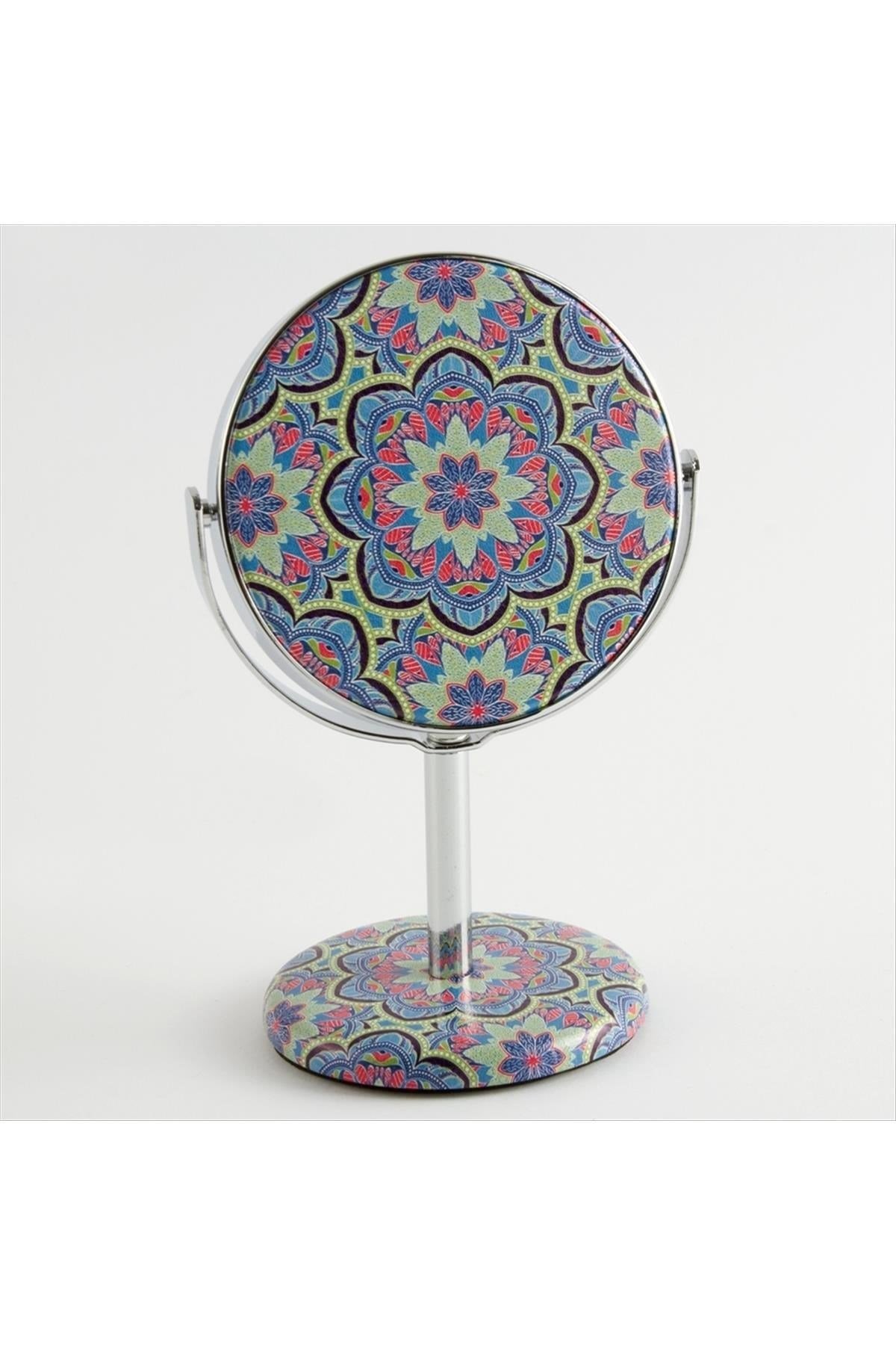 Desenli Metal Masa Aynası 14 cm