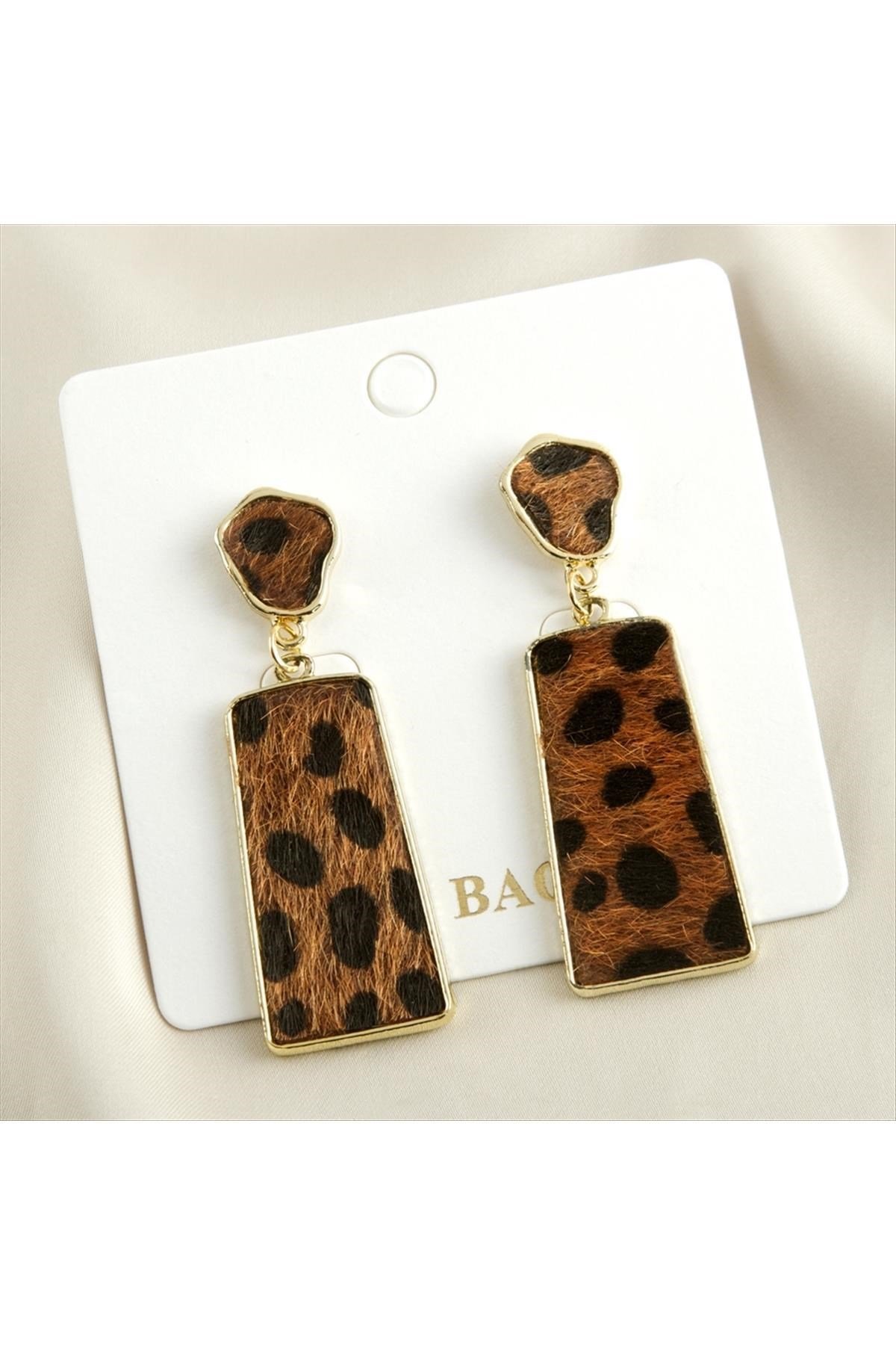 Dikdörtgen Leopar Desenli Zara Küpe