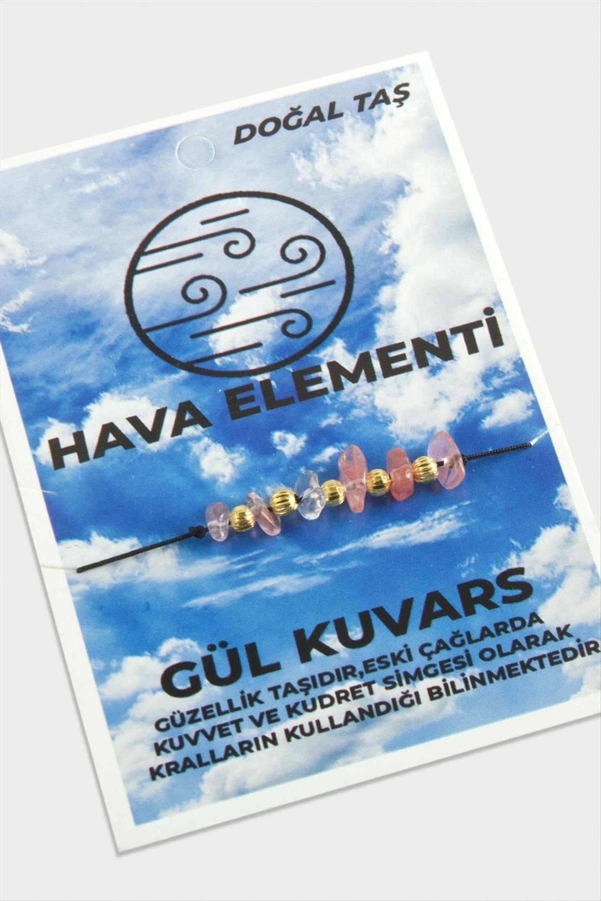 Hava Elementi Gül Kuvars Doğaltaşlı İp Bileklik