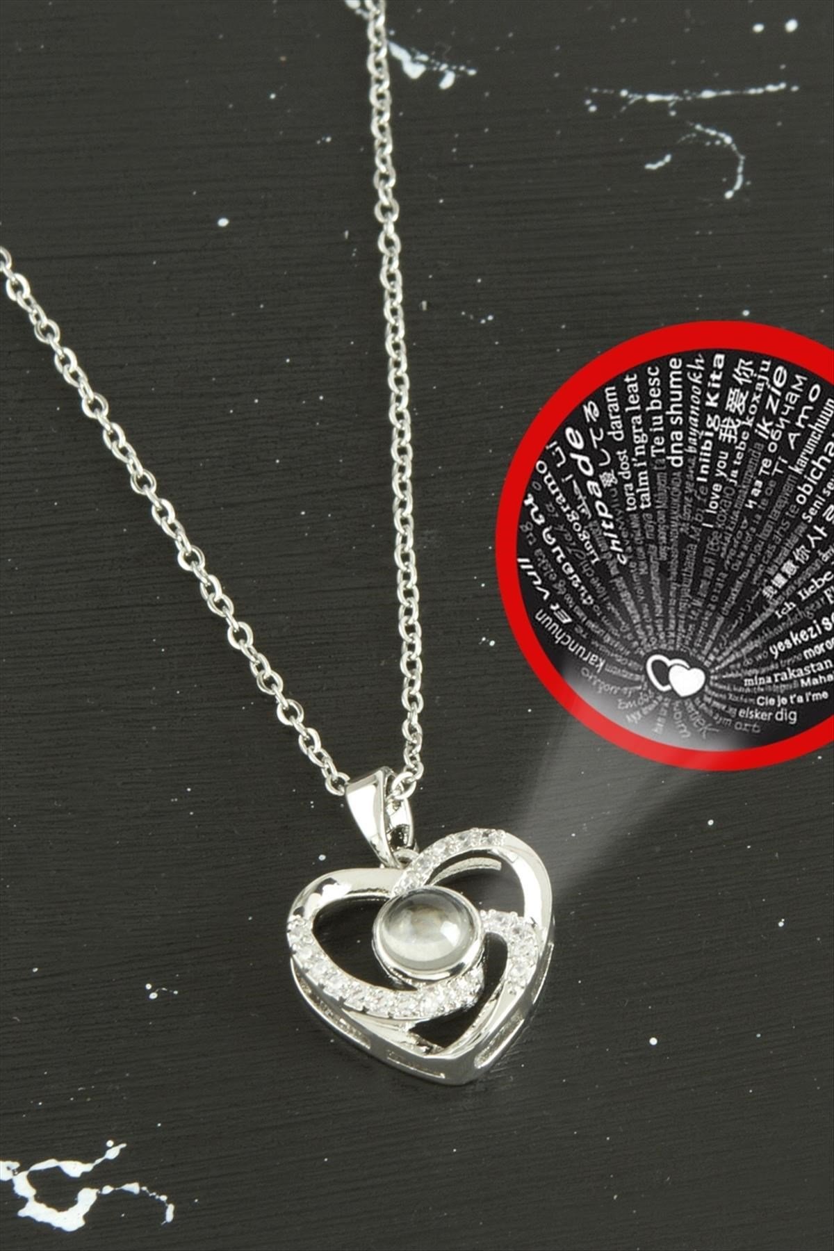 Kalp Lüks Çelik Kolye 100 Dilde Seni Seviyorum