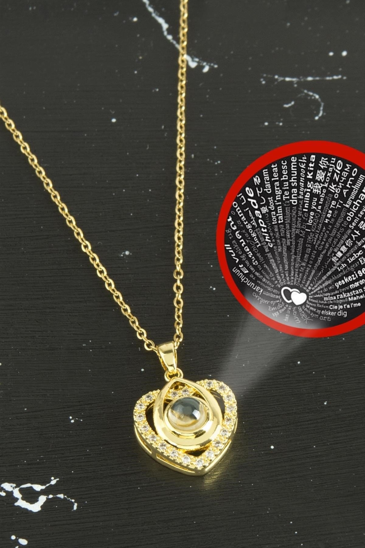 Kalp Lüks Çelik Kolye 100 Dilde Seni Seviyorum