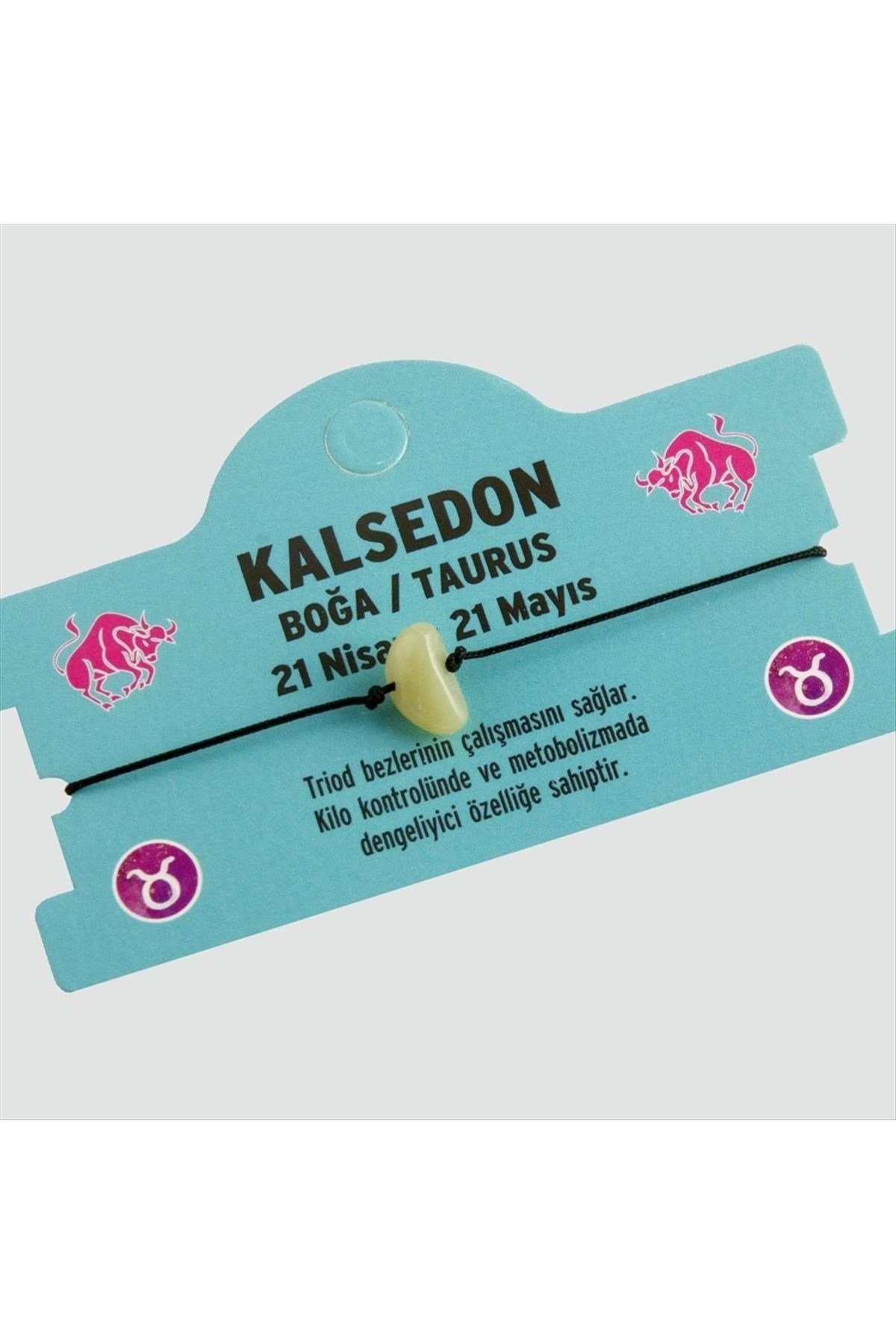Kalsedon Doğal Taşlı Boğa Burç Bileklik