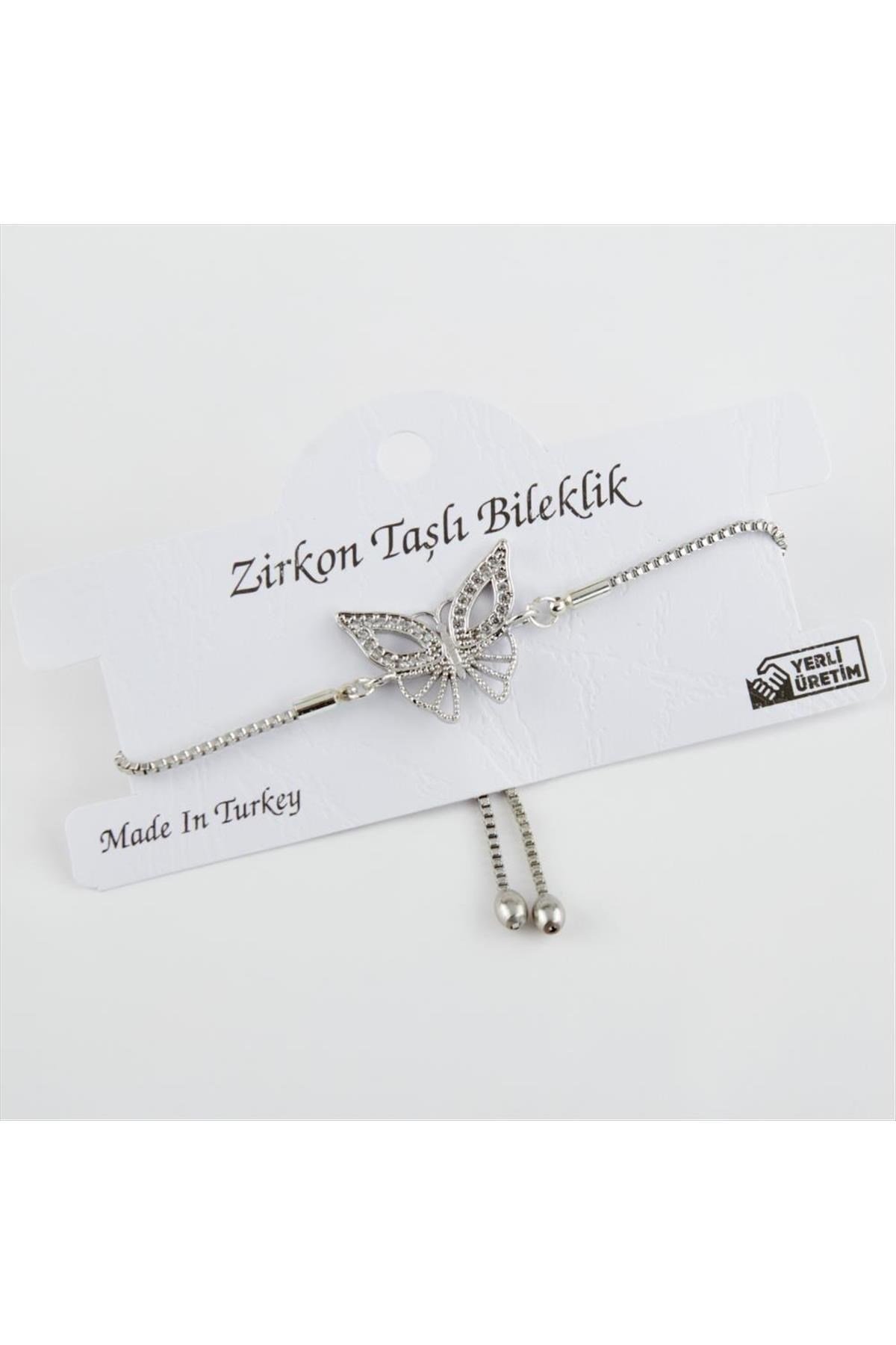 Kelebek Figürlü Zirkon Taşlı Asansörlü Bileklik