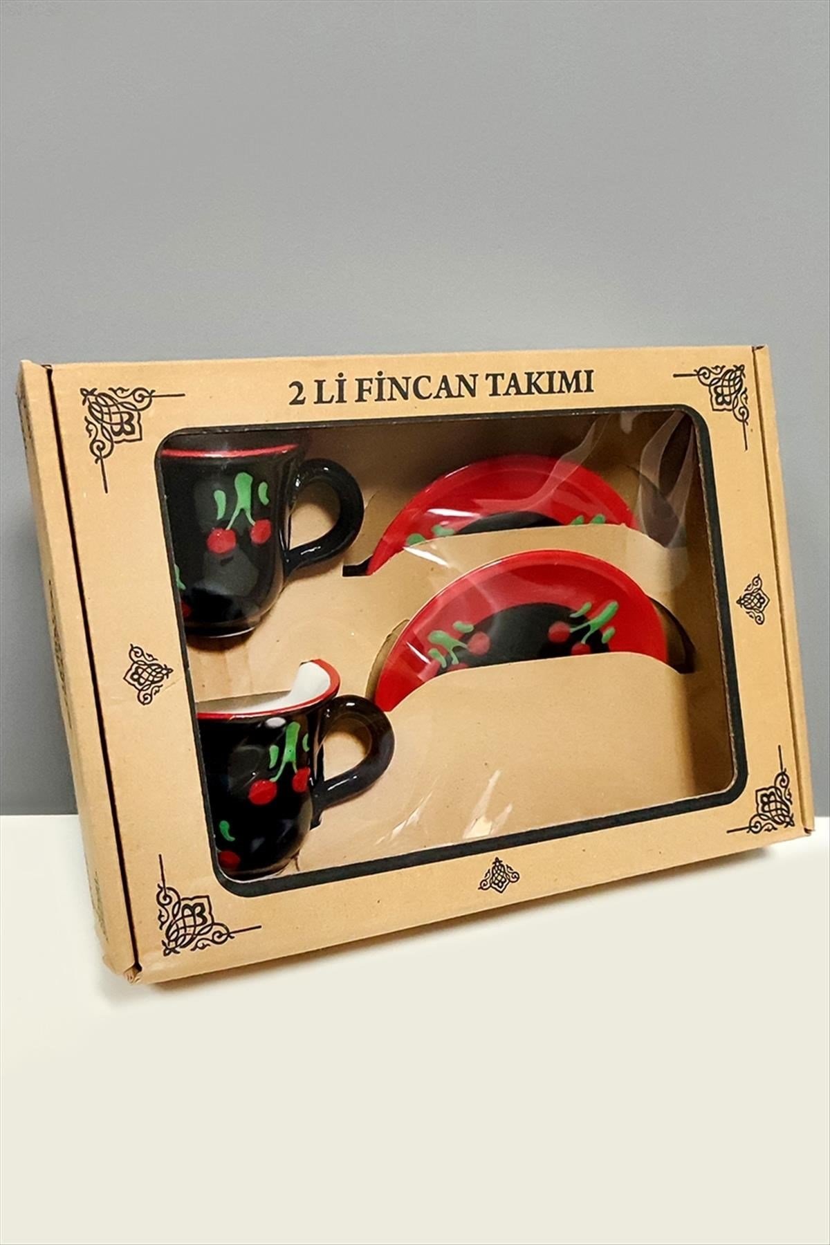 Kiraz Desenli Seramik İkili Fincan Takımı