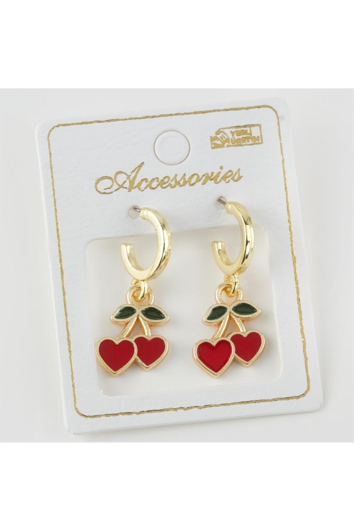 Kiraz Figürlü Mineli Halka Küpe