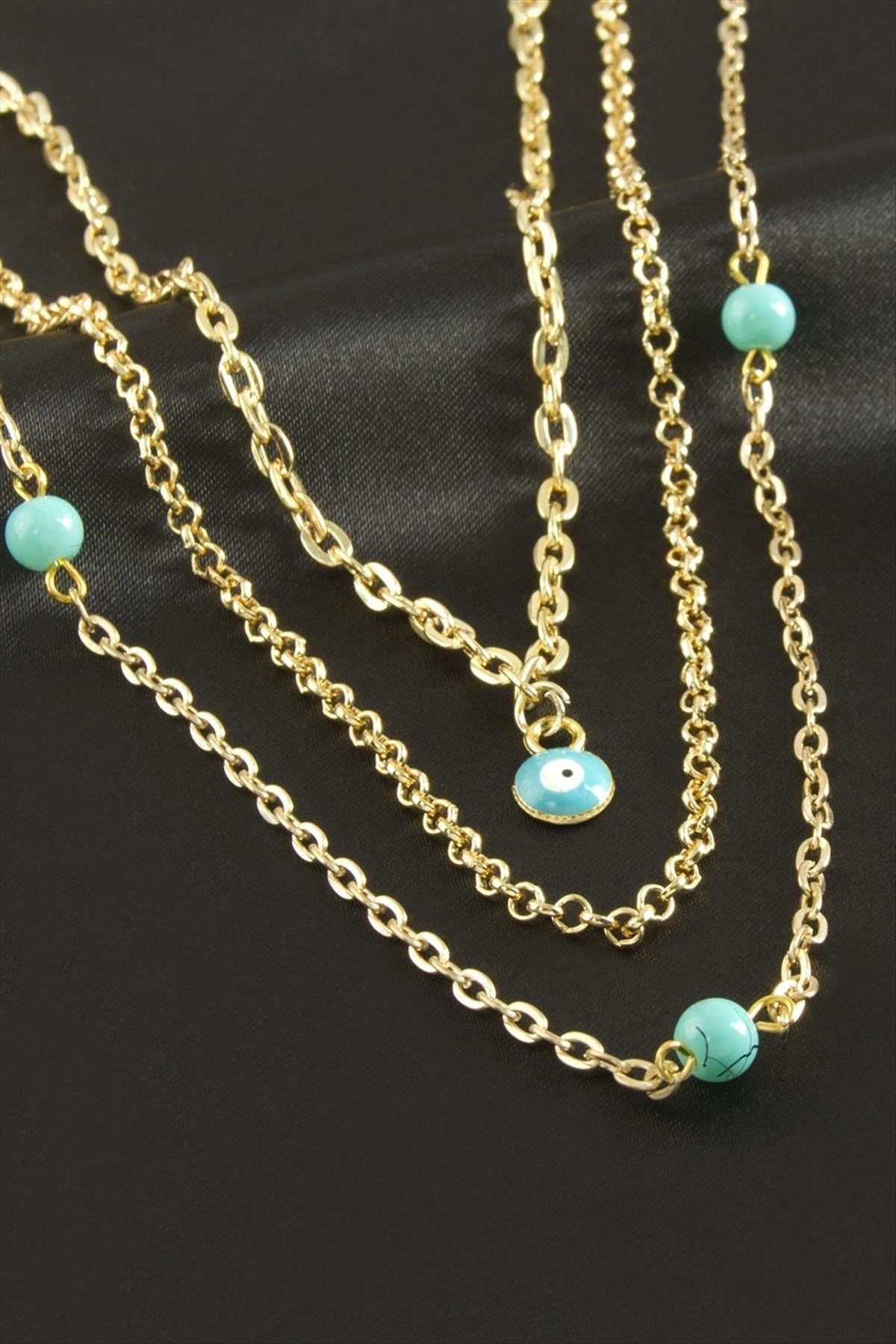 Nazar Boncuklu Dörtlü Kolye