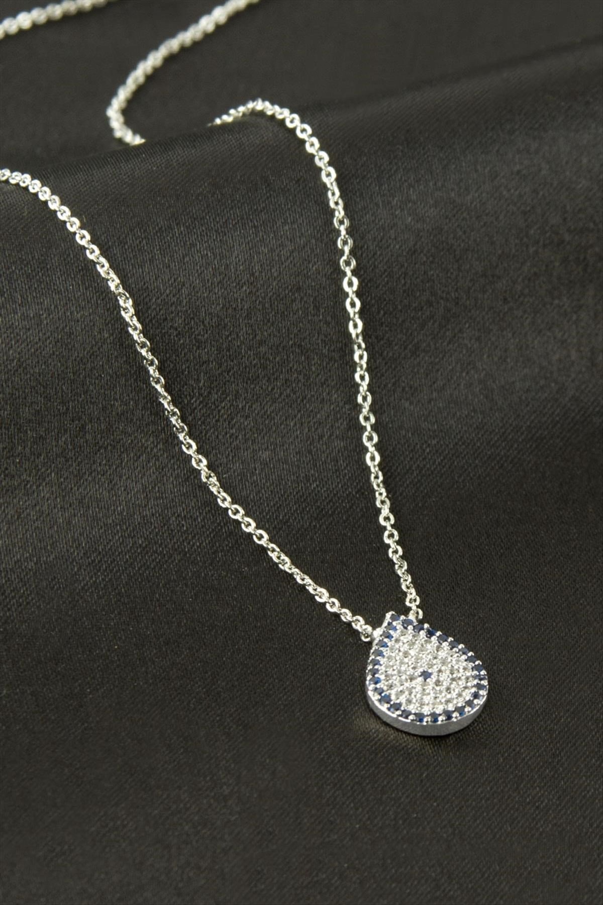 Oval Nazar Zirkon Taşlı Kolye