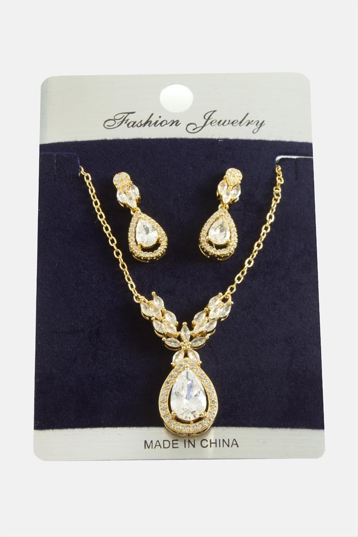Oval Zirkon Taşlı Set Kolye