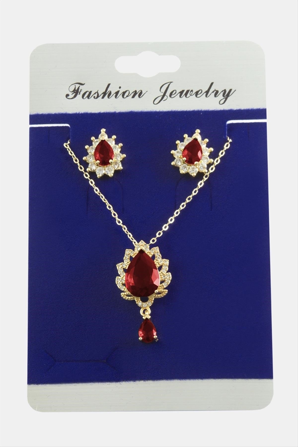 Oval Zirkon Taşlı Set Kolye