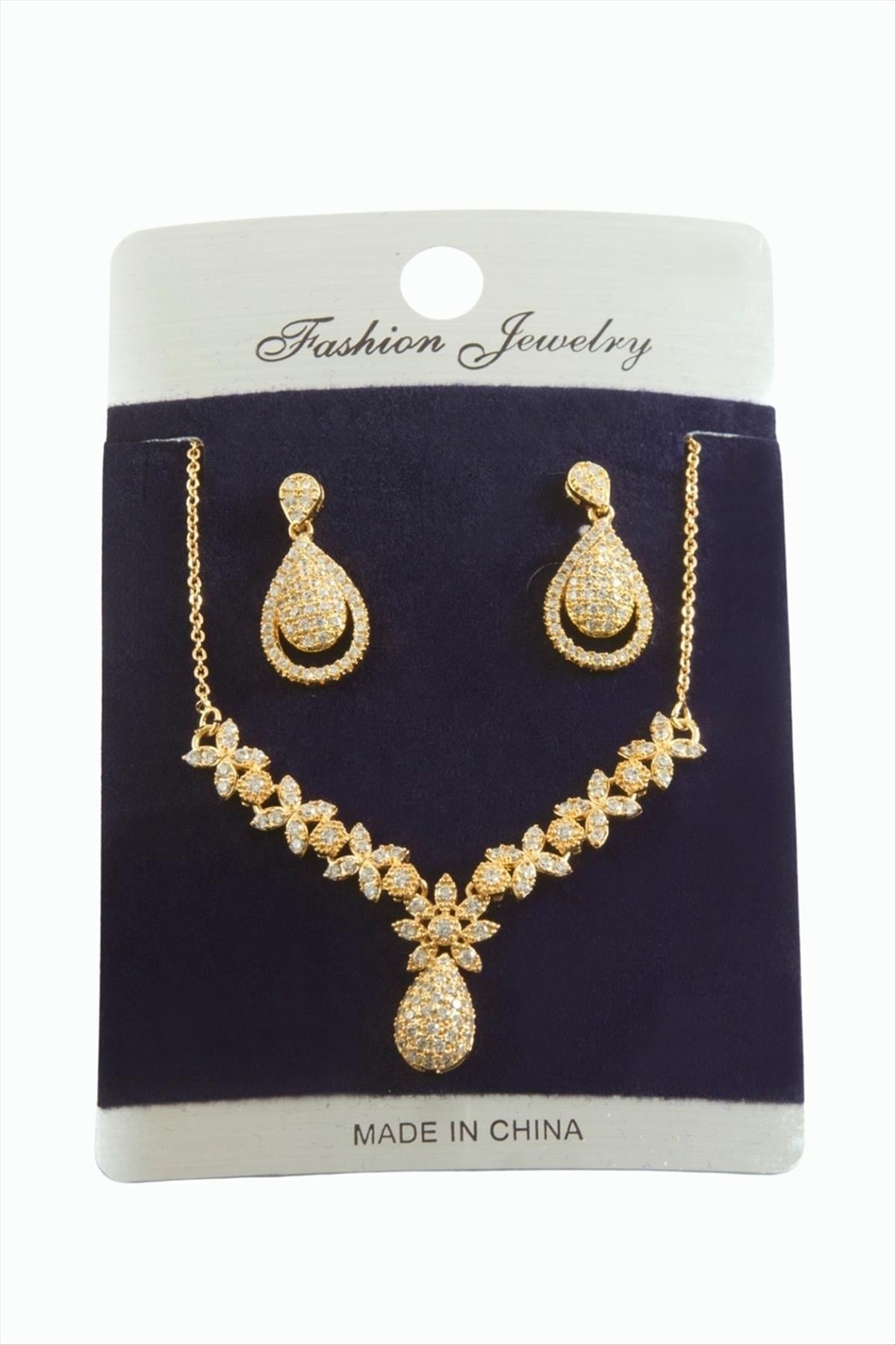 Oval Zirkon Taşlı Set Kolye