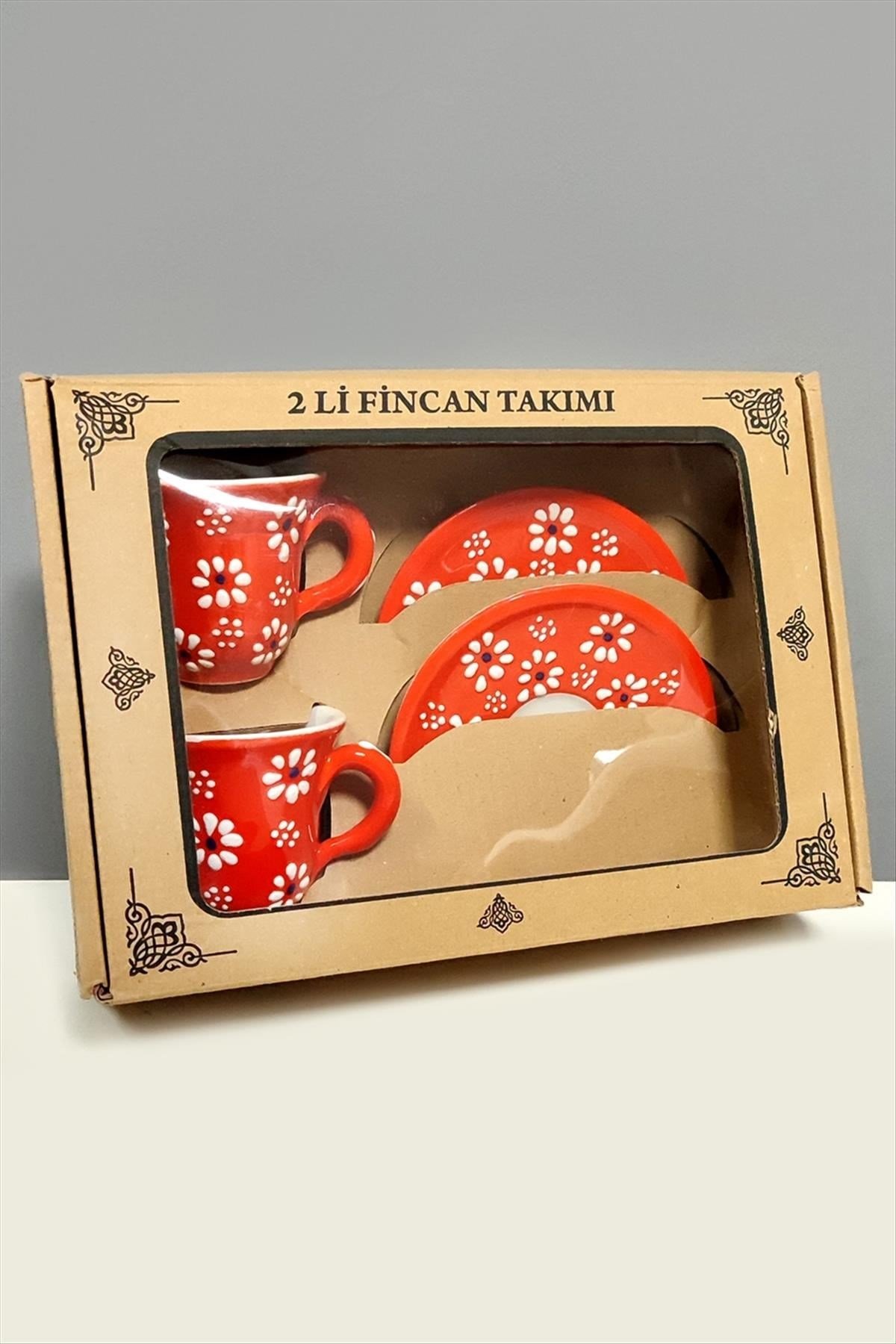 Papatya Desenli Seramik İkili Fincan Takımı