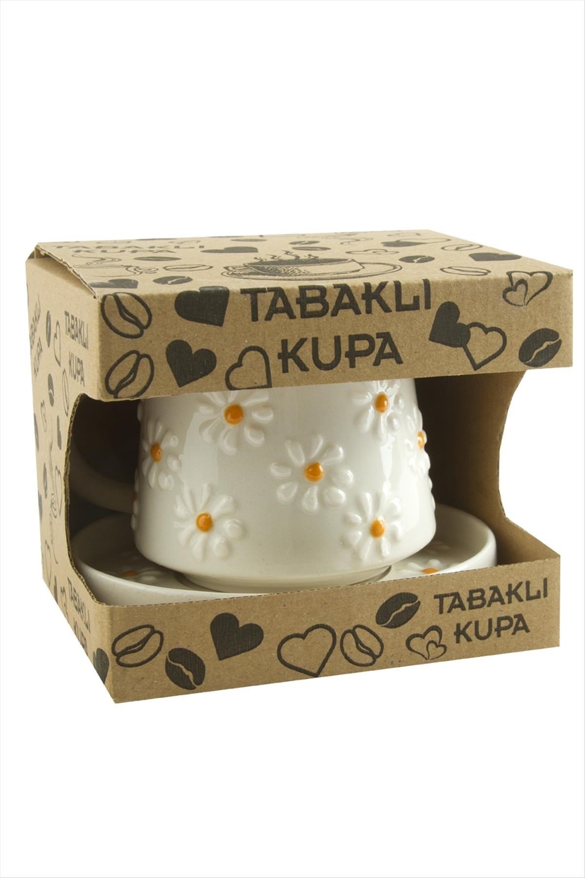 Papatya Desenli Seramik Tabaklı Kupa