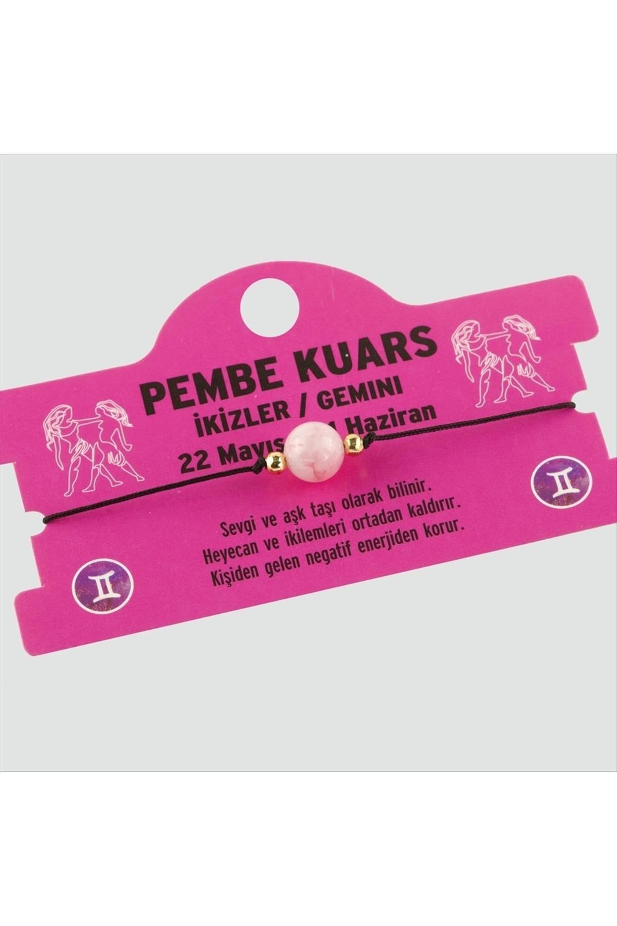 Pembe Kuvars Doğal Taşlı İkizler Burç Bileklik