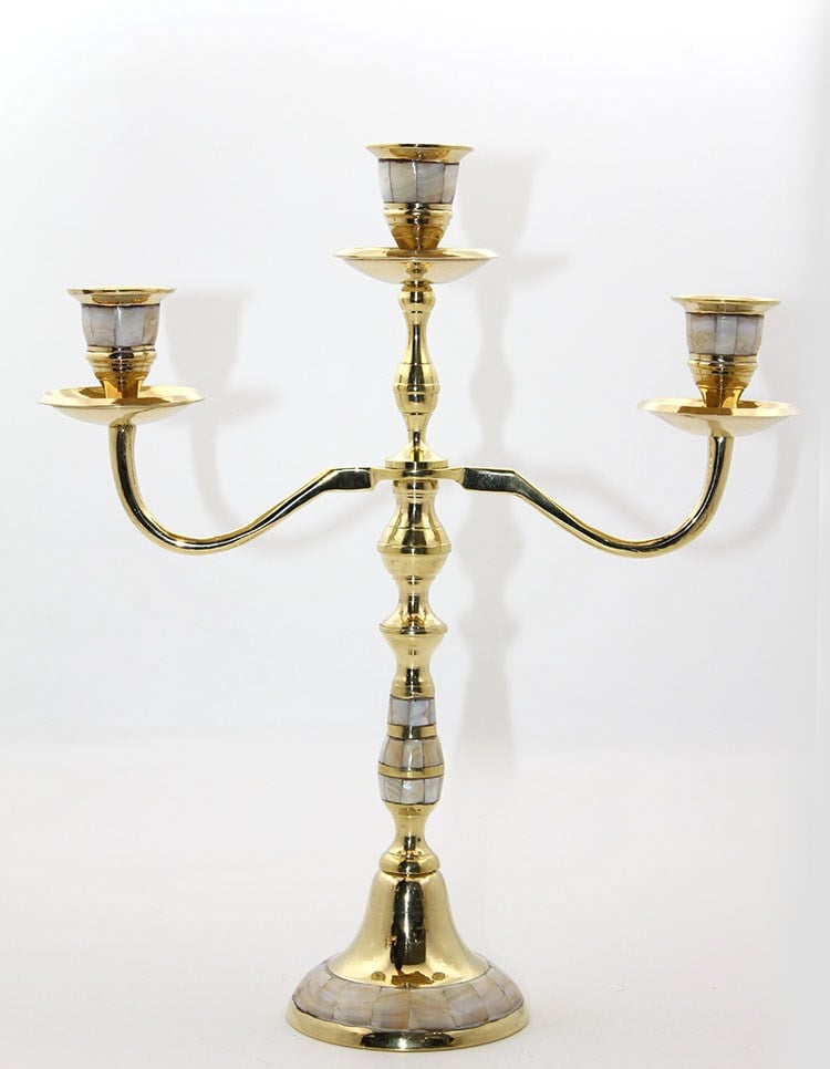 Pirinç Sedefli 3'lü Şamdan Model 2