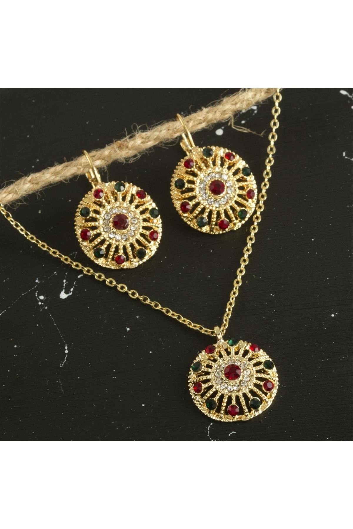 Renkli Taşlı Set Kolye