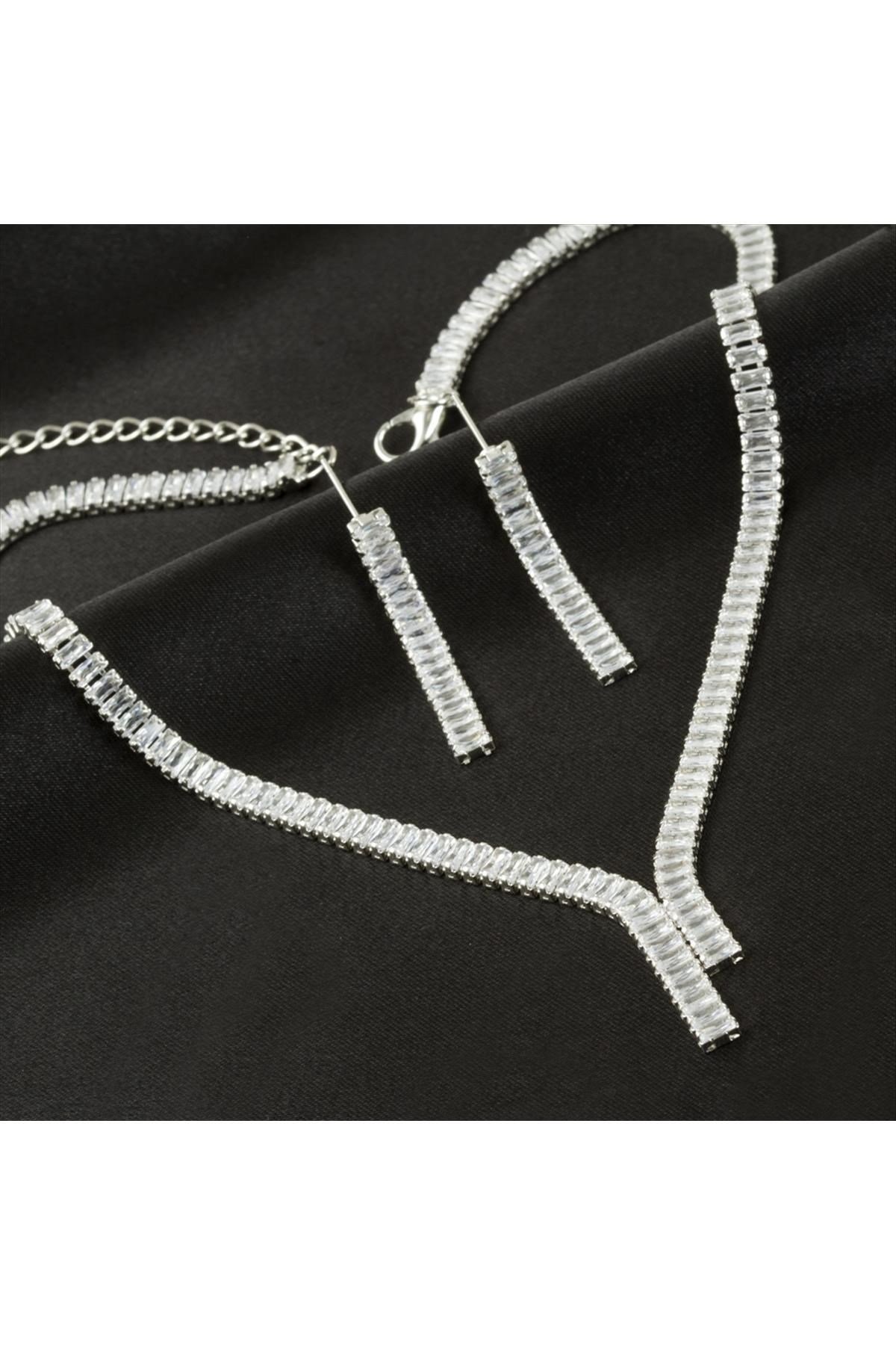 Tamtur Baget Taşlı Lüks Kararmaz Set Kolye 5 mm