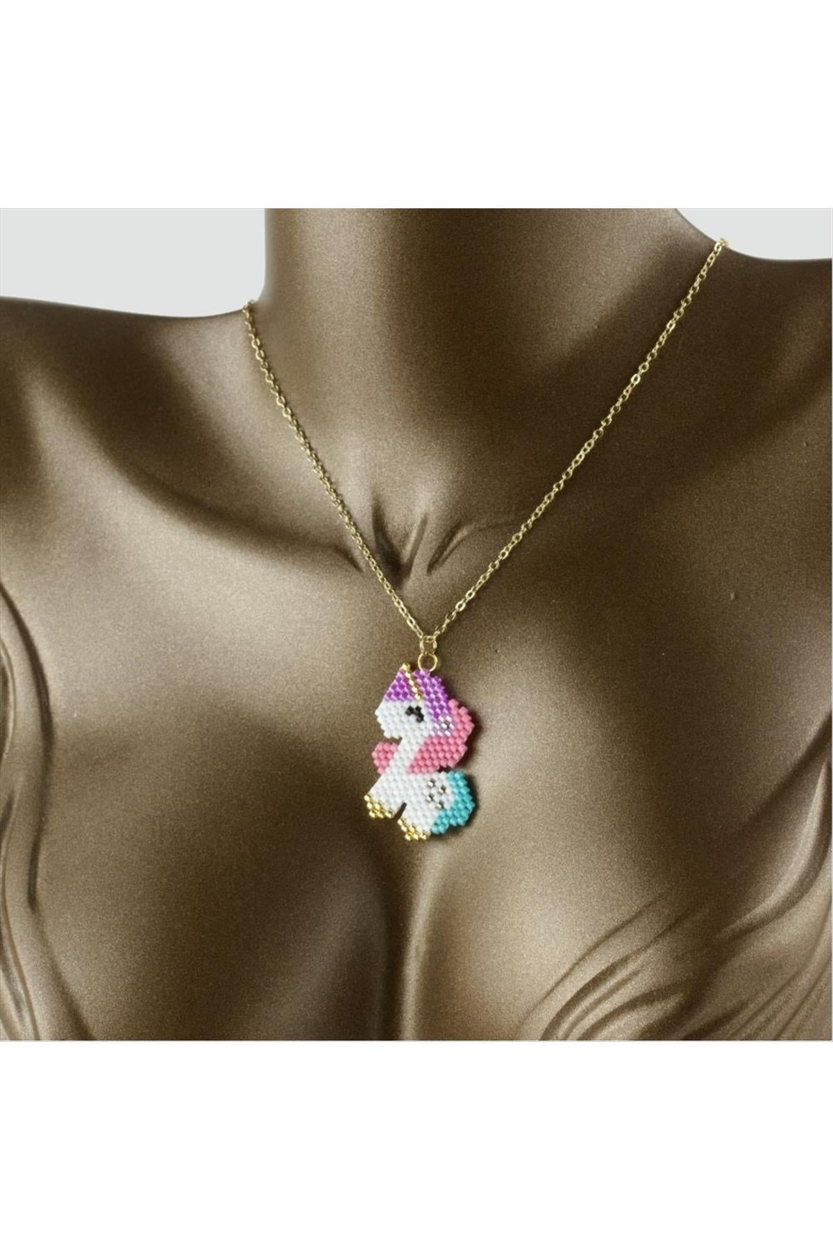 Unicorn Figürlü Miyoki Boncuk Etnik Kolye