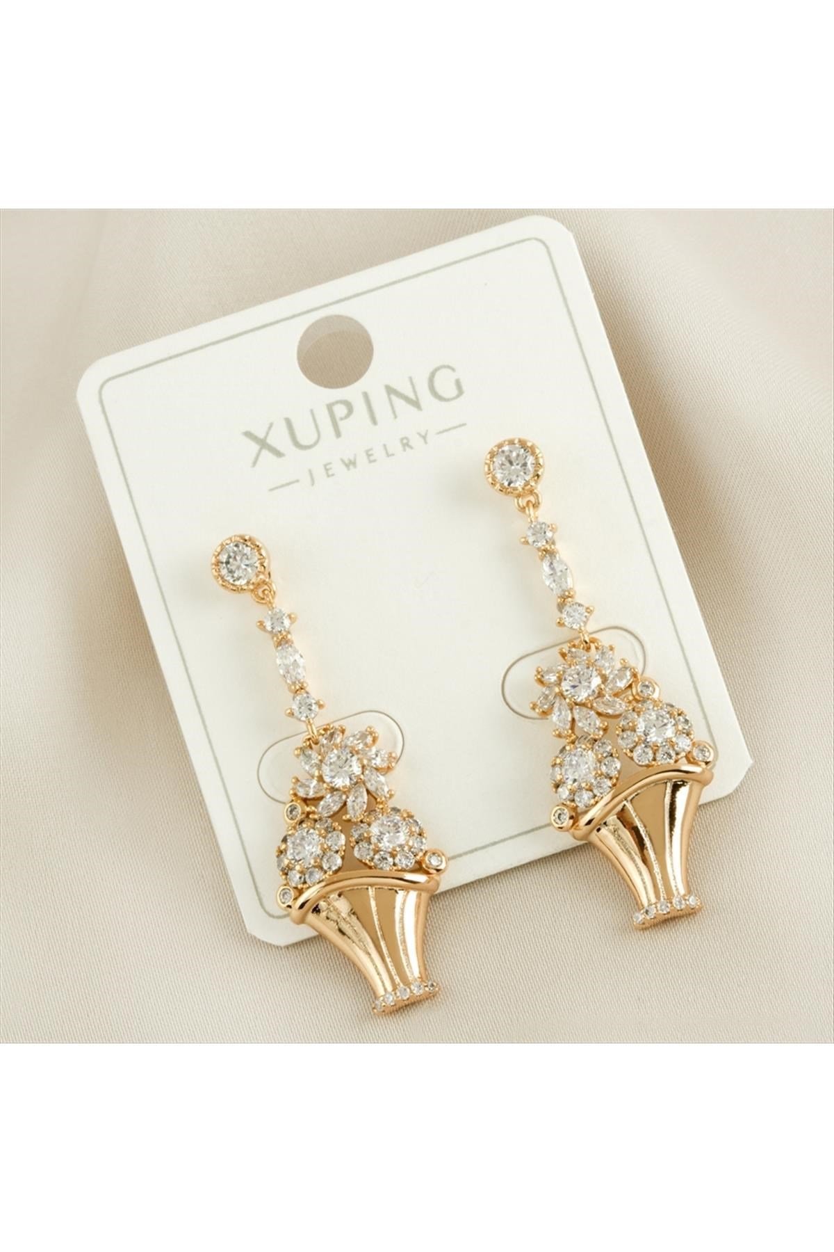 Xuping Çiçek Zirkon Taşlı Lüks Küpe
