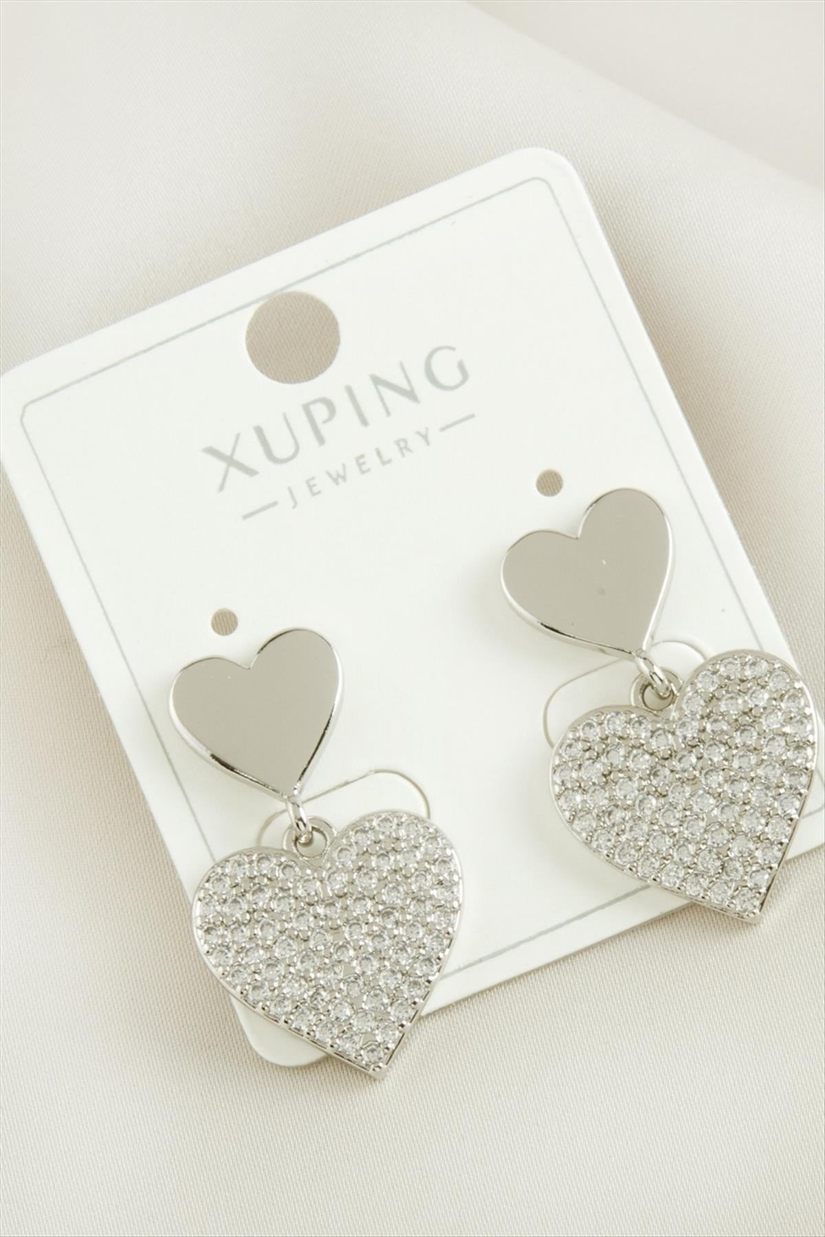 Xuping Kalp Zirkon Taşlı Lüks Çelik Küpe