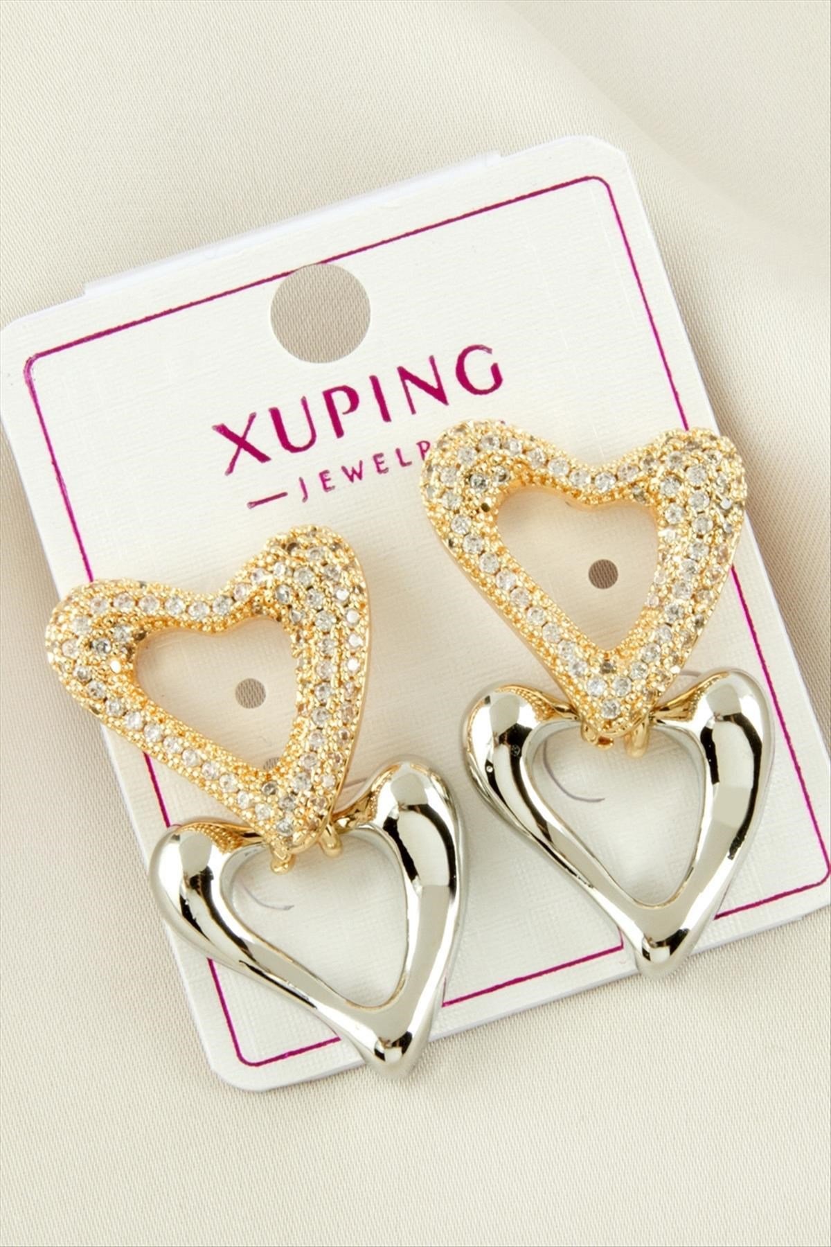 Xuping Kalp Zirkon Taşlı Lüks Çelik Küpe