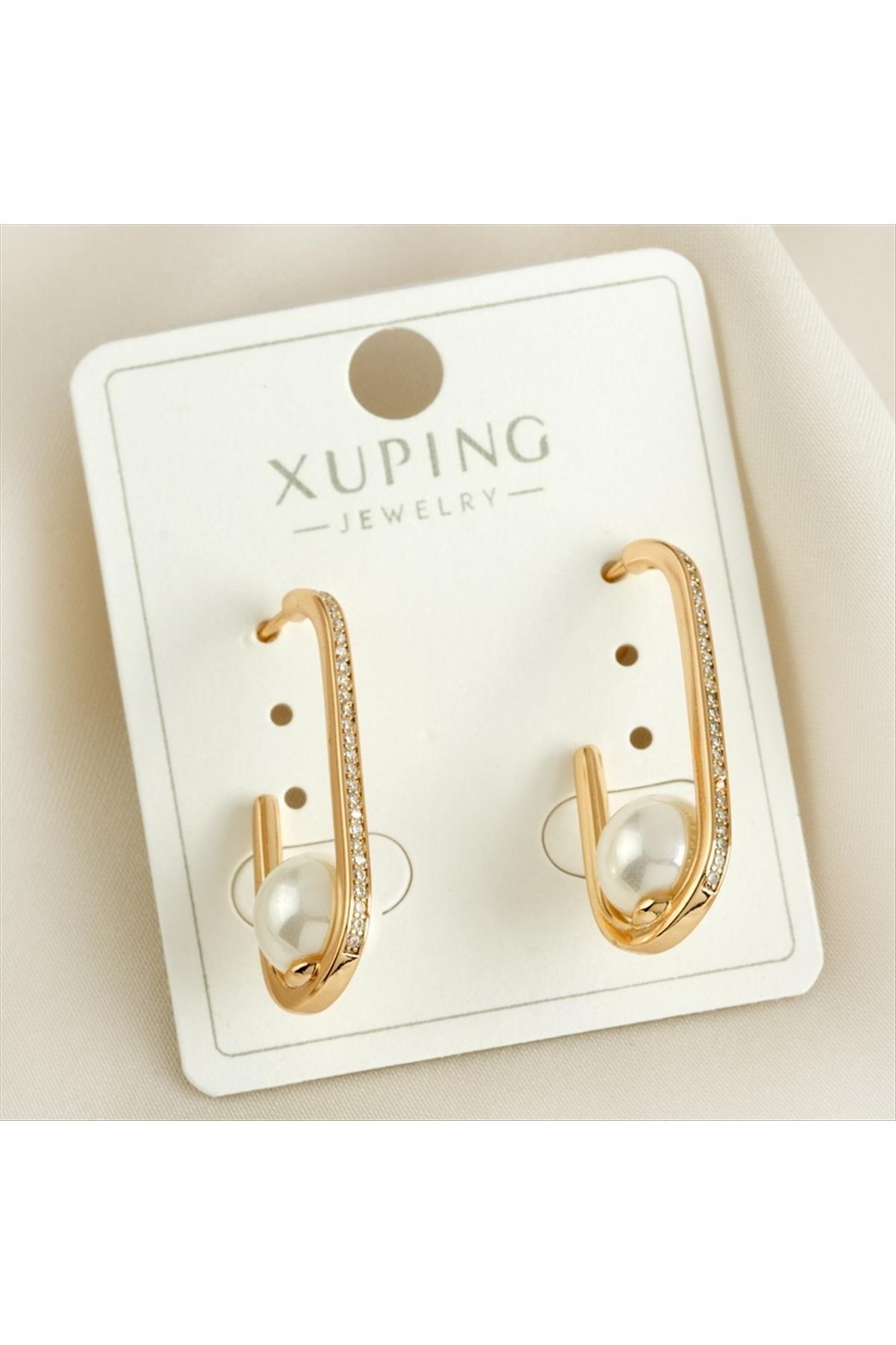 Xuping Oval İnci Zirkon Taşlı Lüks Küpe