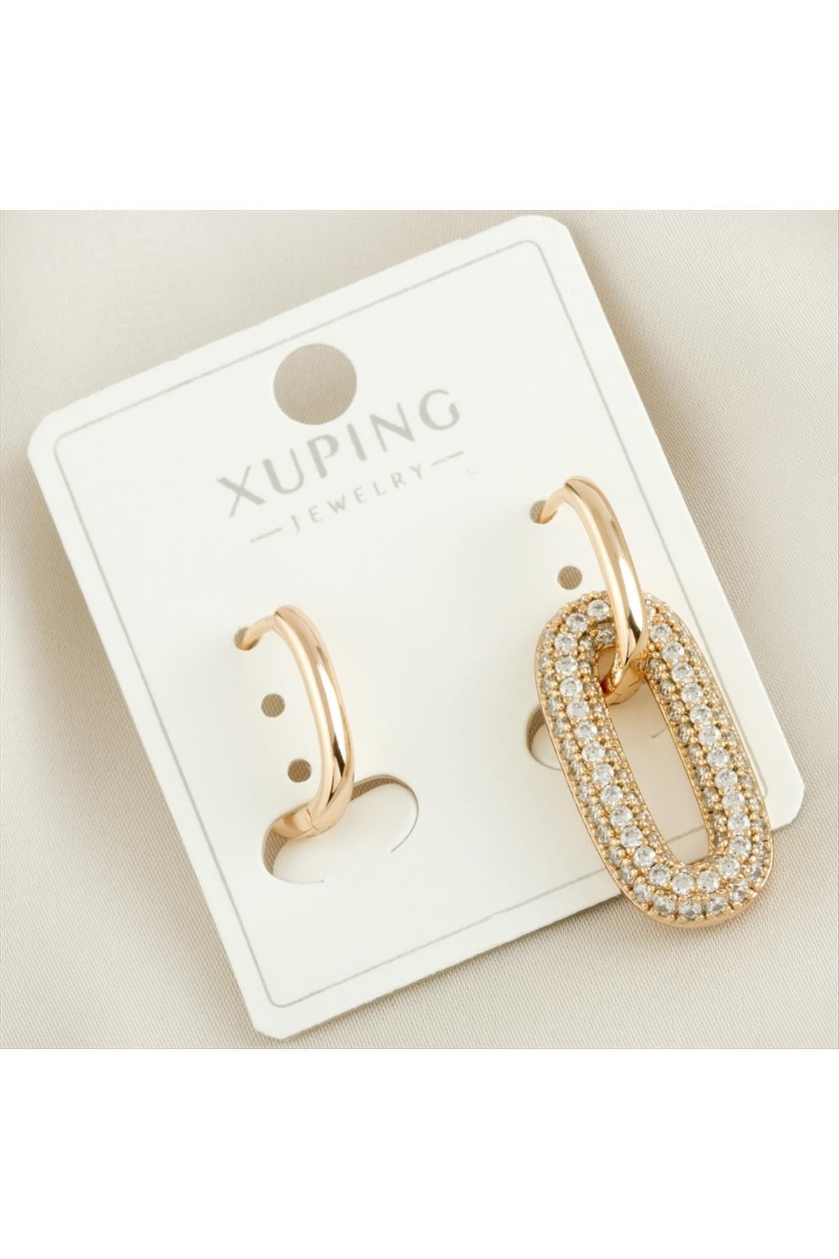 Xuping Oval Zirkon Taşlı Lüks Çelik Küpe