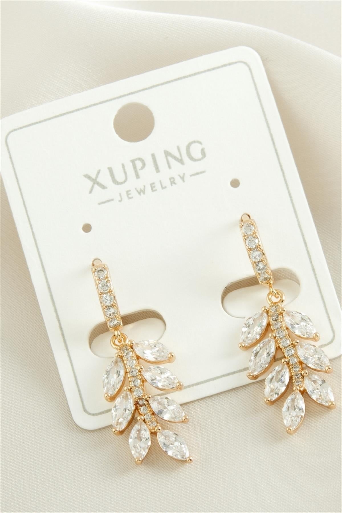 Xuping Yaprak Zirkon Taşlı Lüks Çelik Küpe