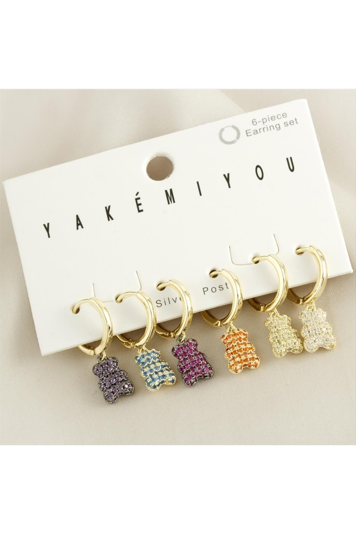 Yakemiyou 6 Adet Ayıcık Zirkon Taşlı Lüks Çelik Küpe