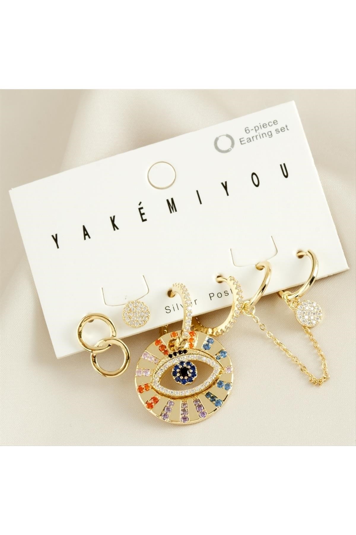 Yakemiyou 6 Adet Göz Zirkon Taşlı Lüks Çelik Küpe