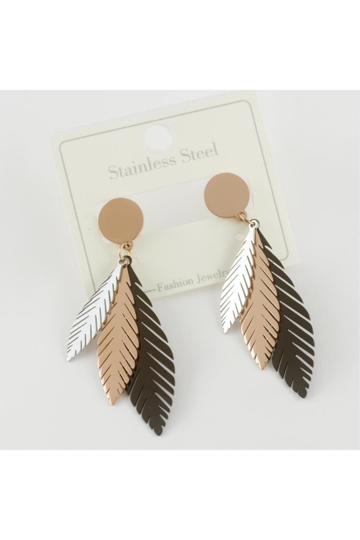 Yaprak Figürlü Lüks Çelik Küpe