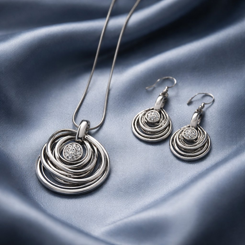 Metal zincirli kolye ve küpe
