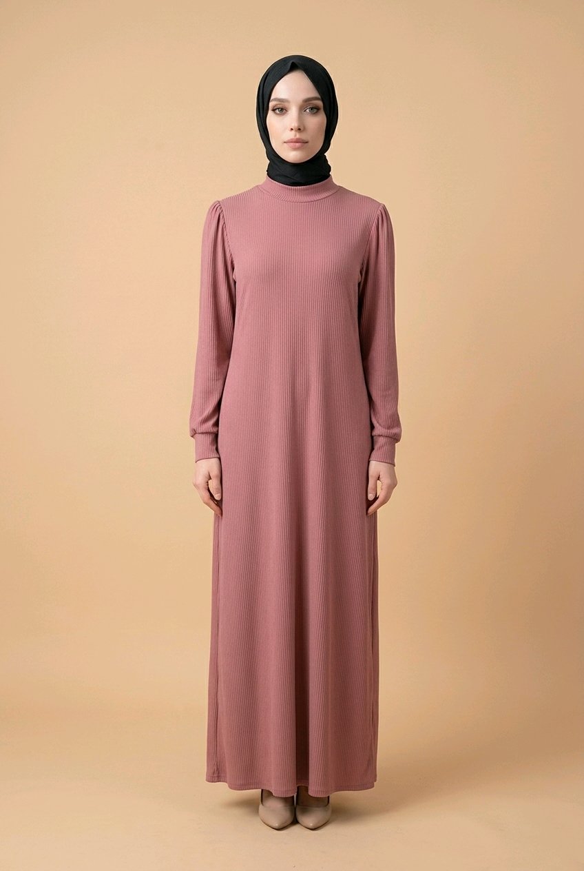 Pembe Düz Uzun Elbise