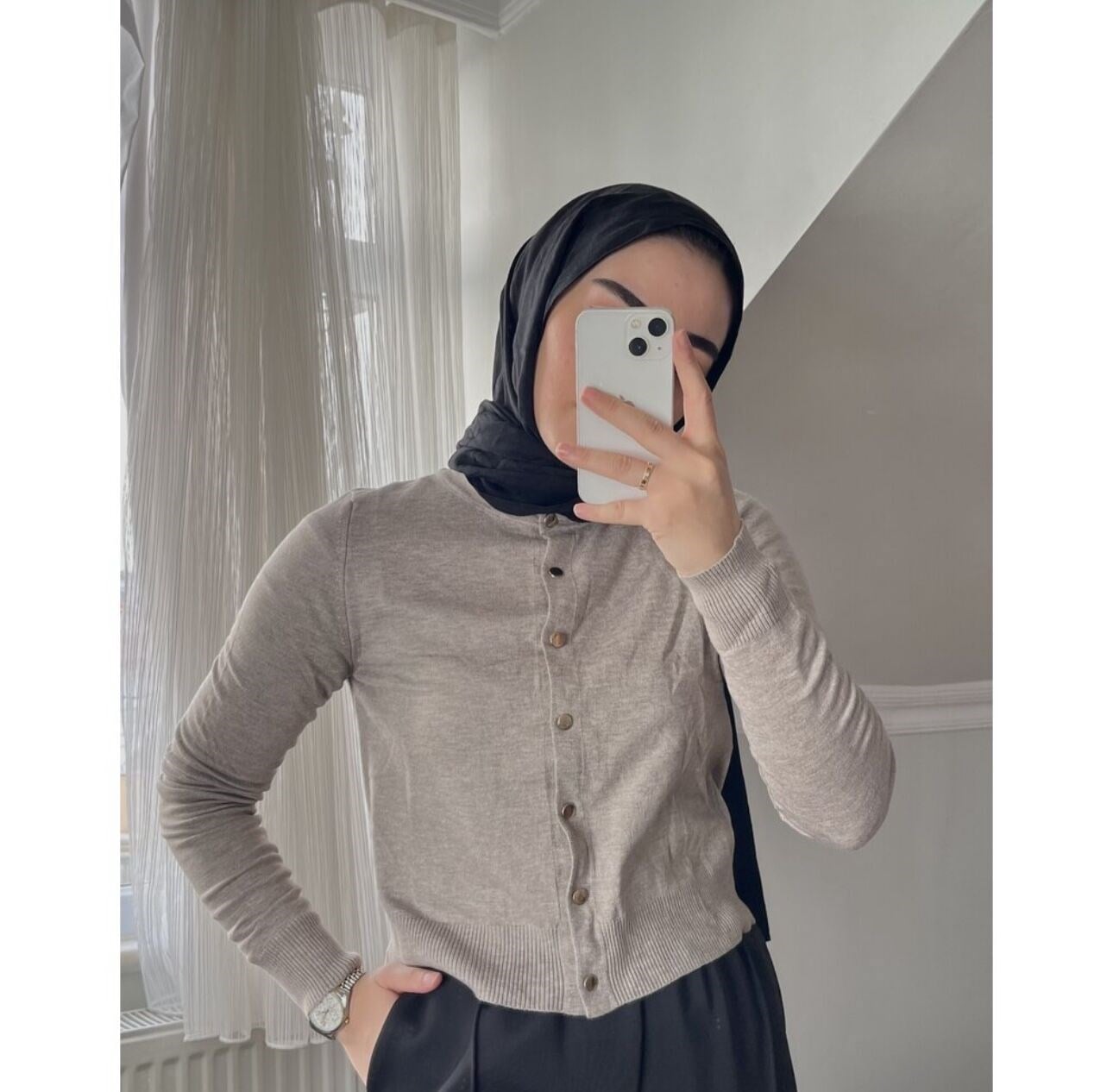 Düğmeli Bluz | Bej