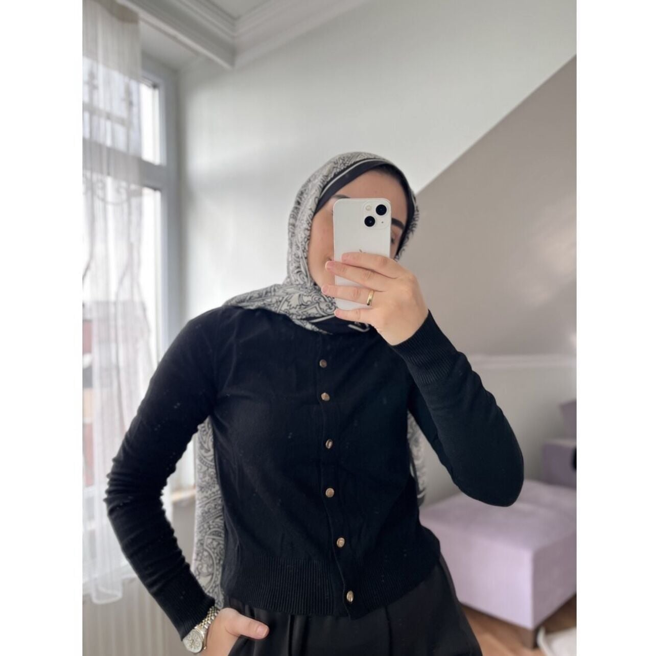 Düğmeli Bluz | Siyah