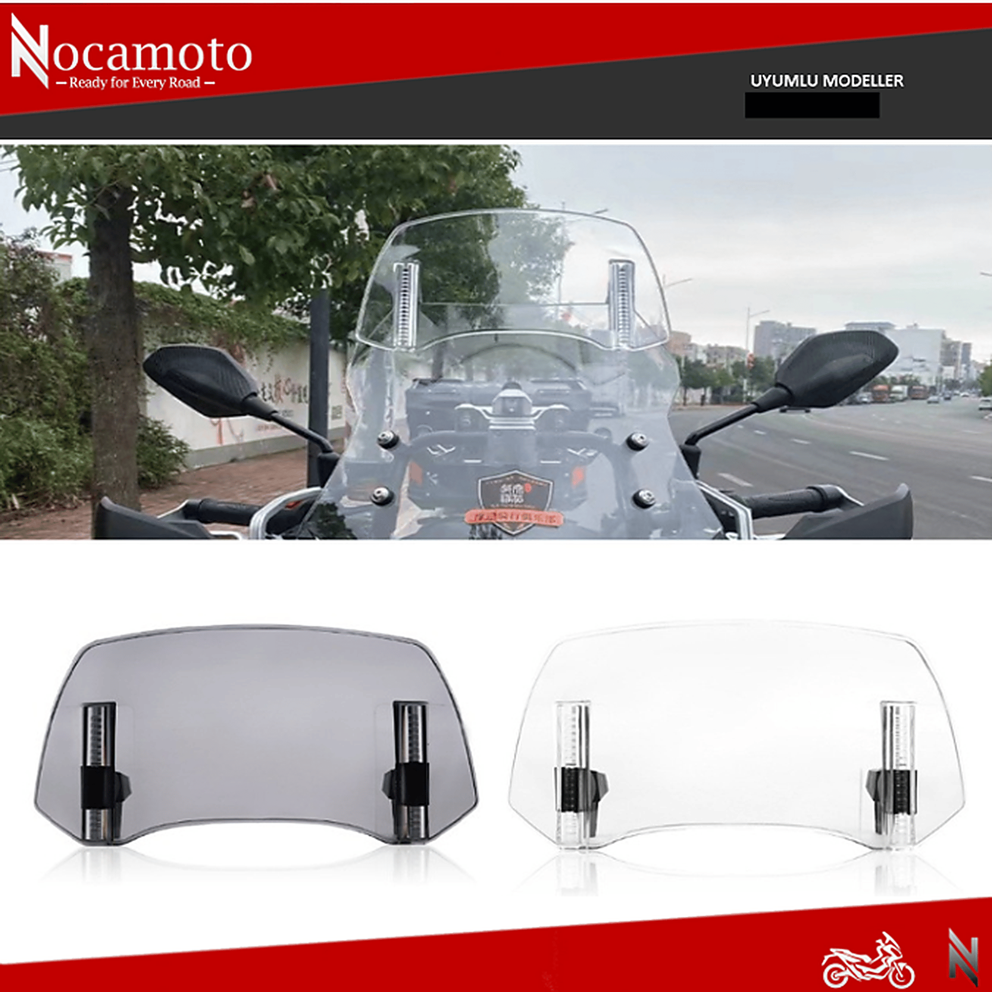 BMW R1300GS / R1300GS Adventure Ön Cam Siyah Tur CamıBMW R1300GS R1300GS ADV Kademeli Rüzgar Saptırıcı Füme Ön Cam Uzatma / Deflektör