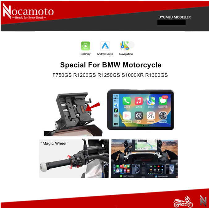 NOCAMOTO DB601 6.0” BMW Uyumlu Kablosuz CarPlay & Android Auto Destekli Motosiklet Multimedya Ekranı