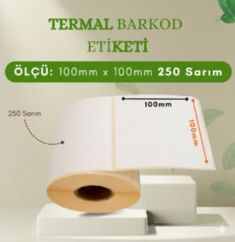 100x100 mm Barkod Termal Etiket 250 Net Sarım 5 Rulo (500 Sarım x 5 Rulo Toplam 1.250 Sarım)