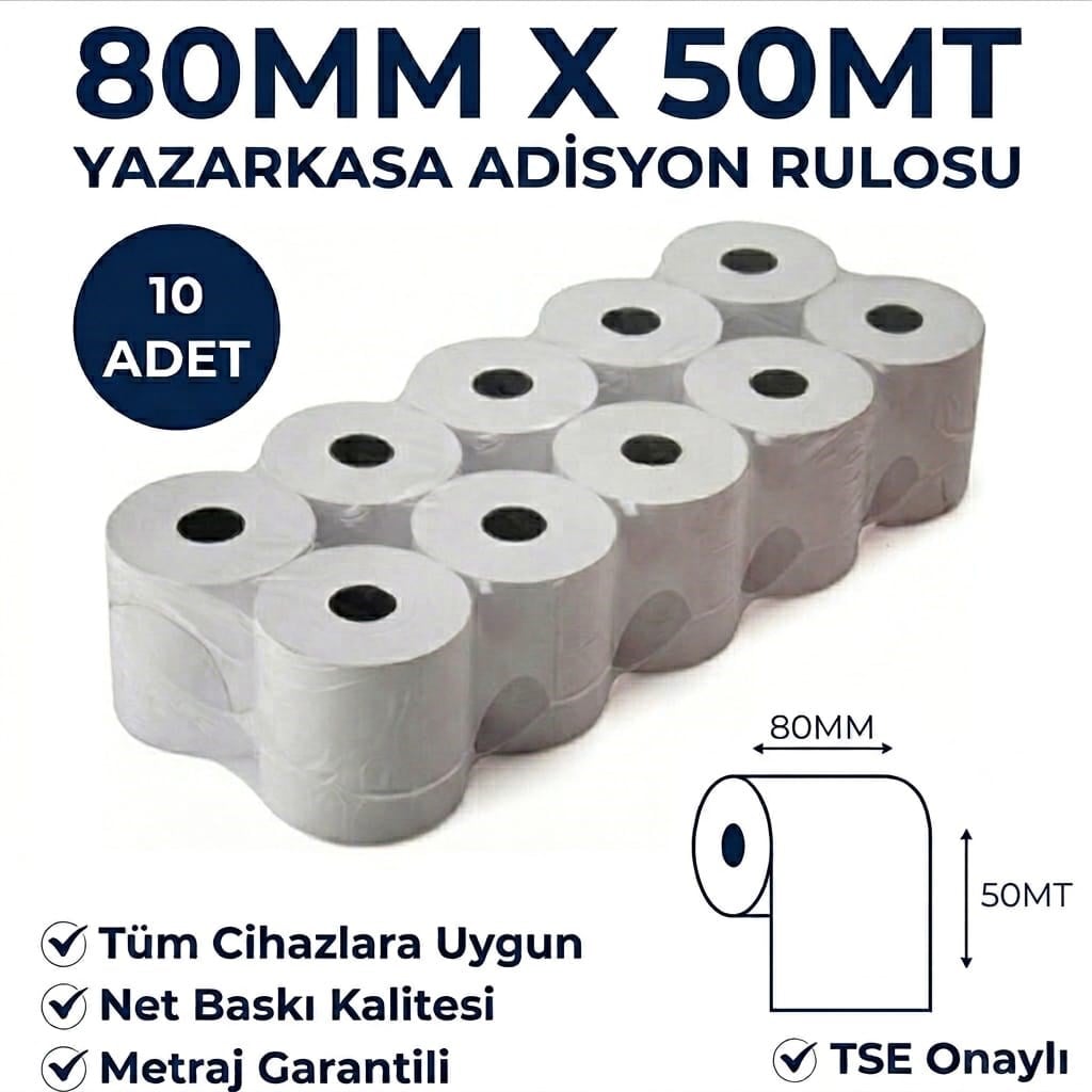 Yazarkasa / Termal Adisyon Fişi Pos Rulosu 80 MM x 50 MT 10 Adet