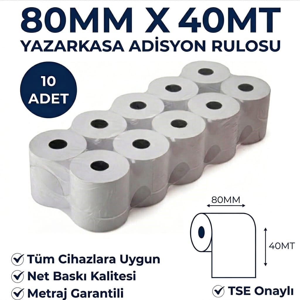 Yazarkasa / Termal Adisyon Fişi Pos Rulosu 80 MM x 40 MT 10 Adet