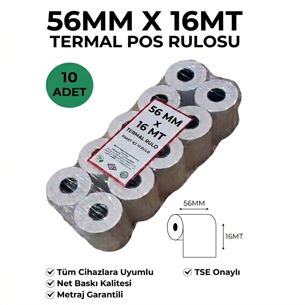 Yazarkasa / Termal Pos Rulosu 56 MM x 16 MT 10 Adet