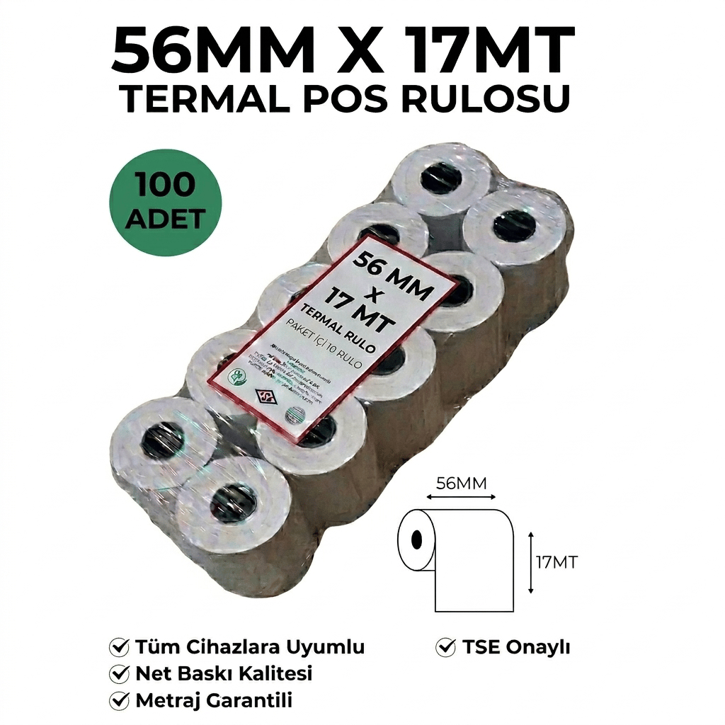 Yazarkasa / Termal Pos Rulosu 56 MM x 17 MT 100 Adet