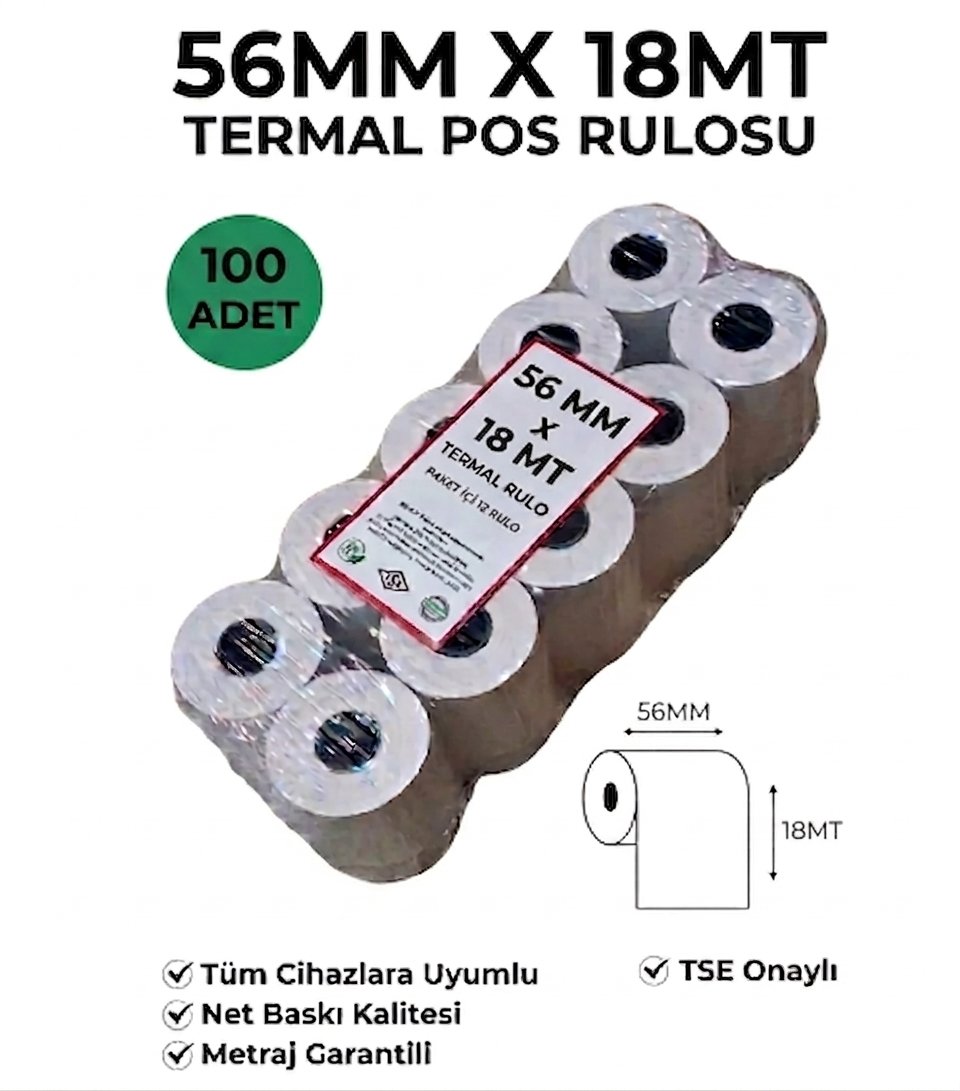 Yazarkasa / Termal Pos Rulosu 56 MM x 18 MT 100 Adet