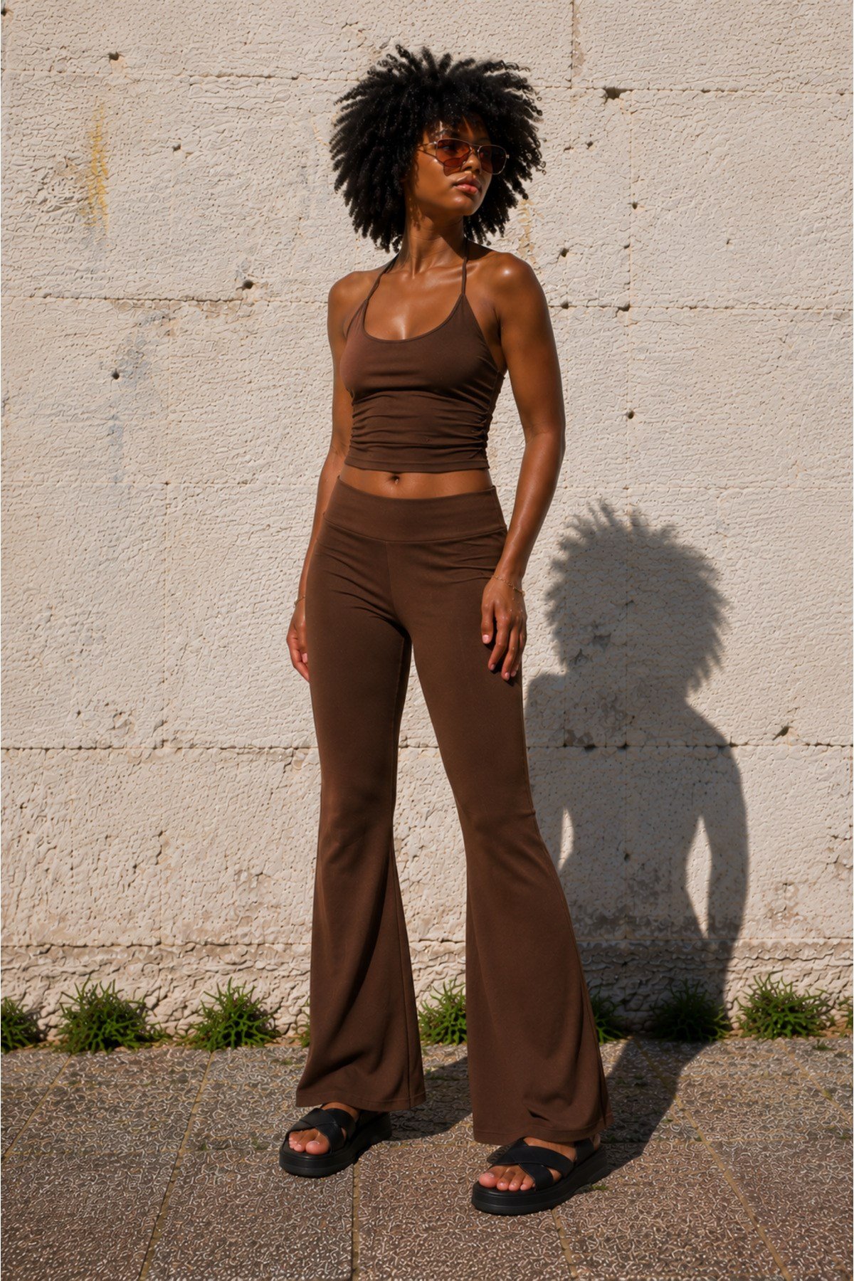İp Askılı Bluz Wide Leg Pantolon İkili Takım