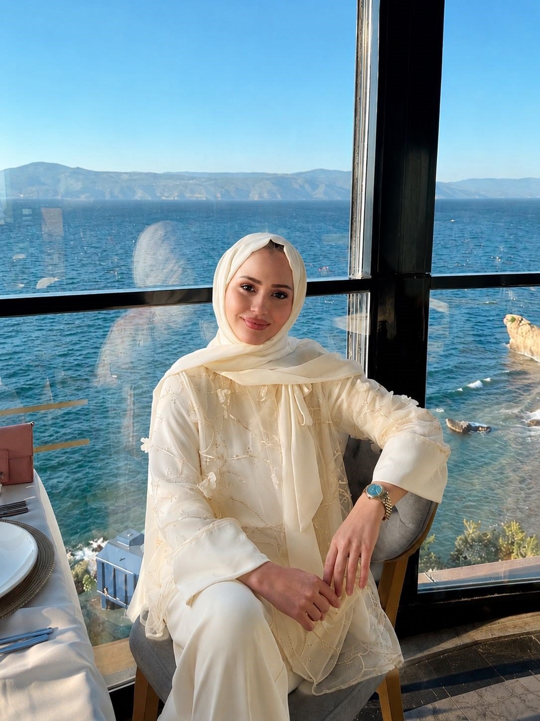 Fularlı Tül Takım - Krem