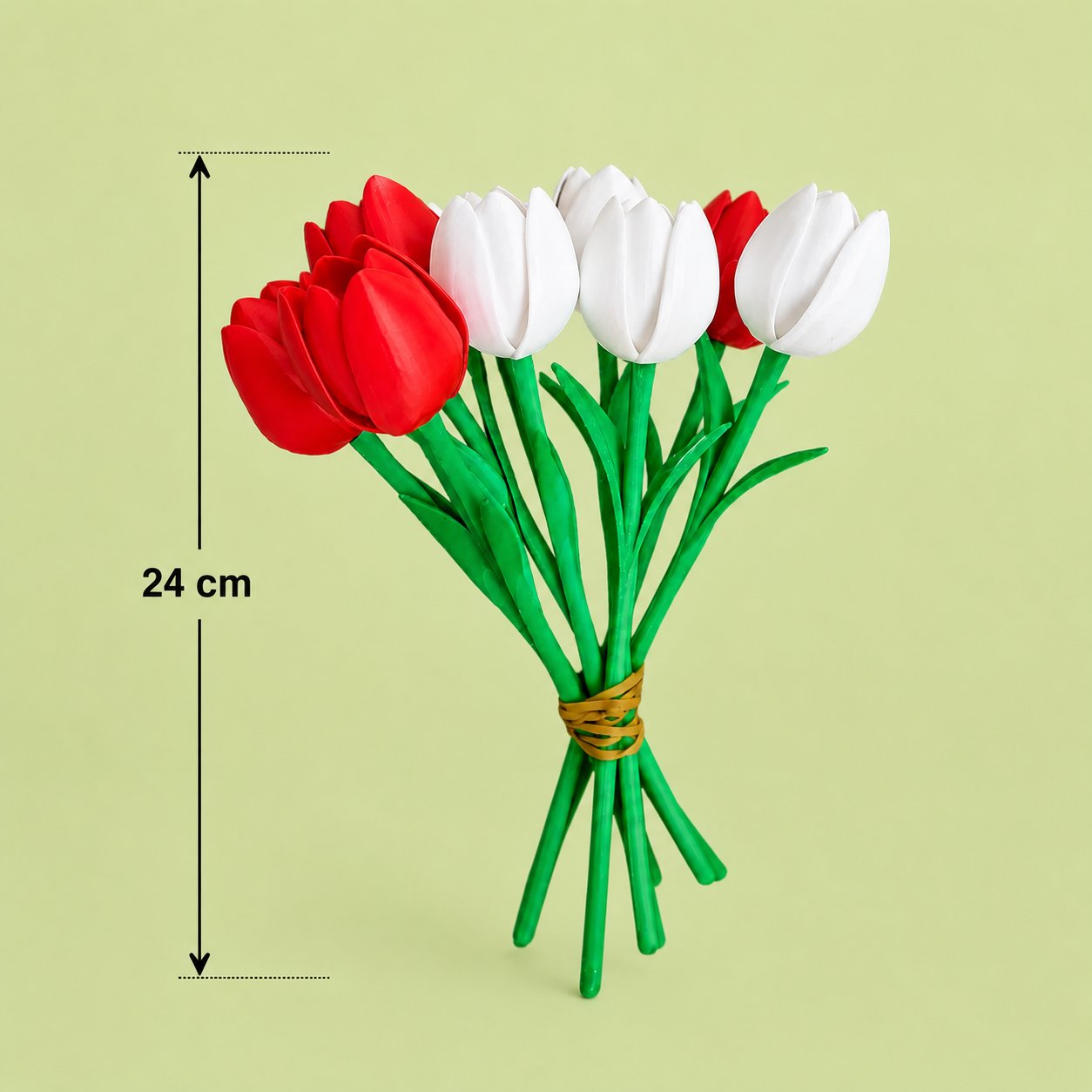 3D Baskı Yapay Islak Görünümlü Lale Demeti – 6’lı Dekoratif Çiçek Seti 24 CM Beyaz / Kırmızı