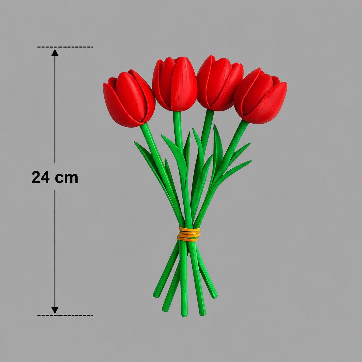 3D Baskı Yapay Islak Görünümlü Lale Demeti – 6’lı Dekoratif Çiçek Seti 24 CM Kırmızı
