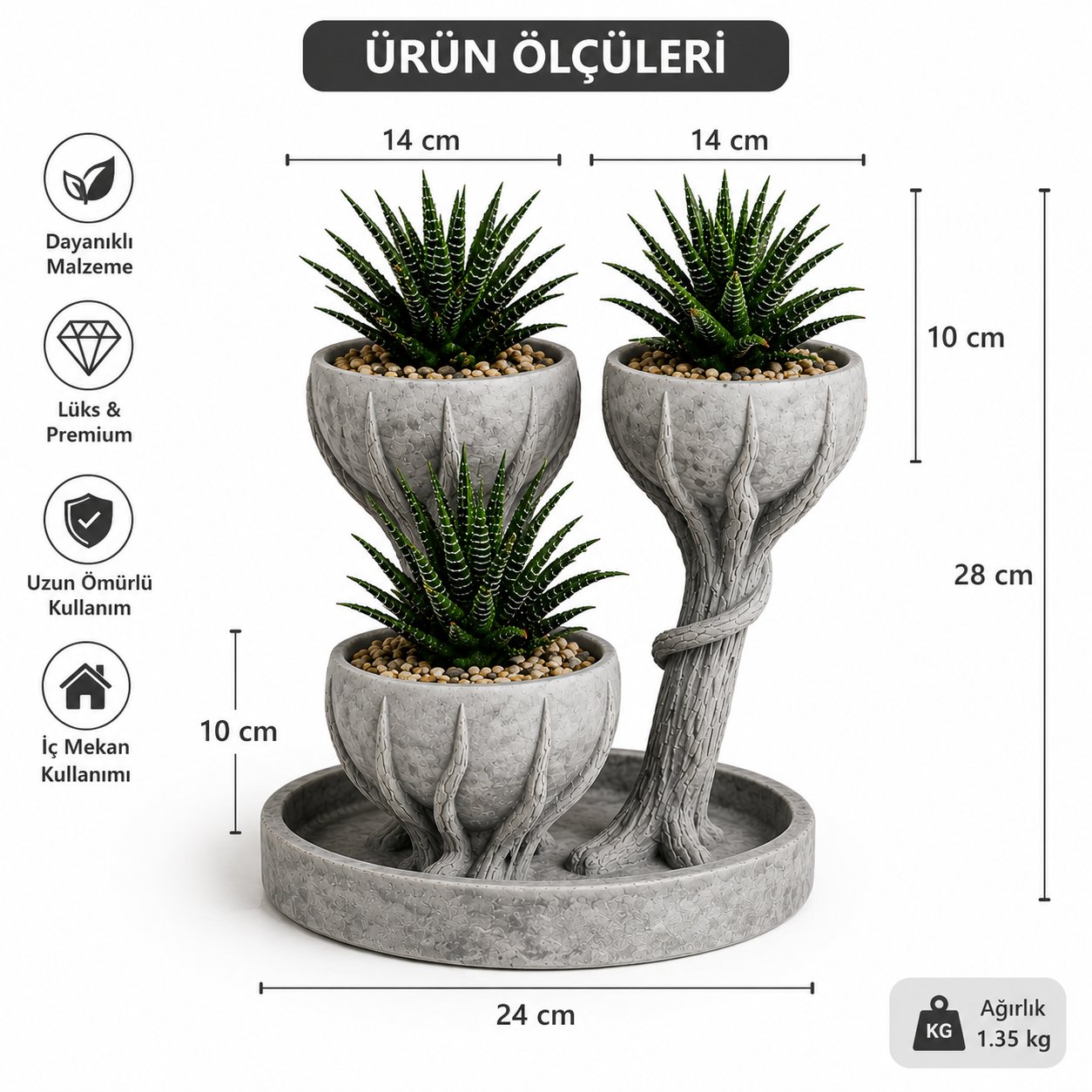 3D Üçlü Hand Of Tree Mermer Desenli Vazo
