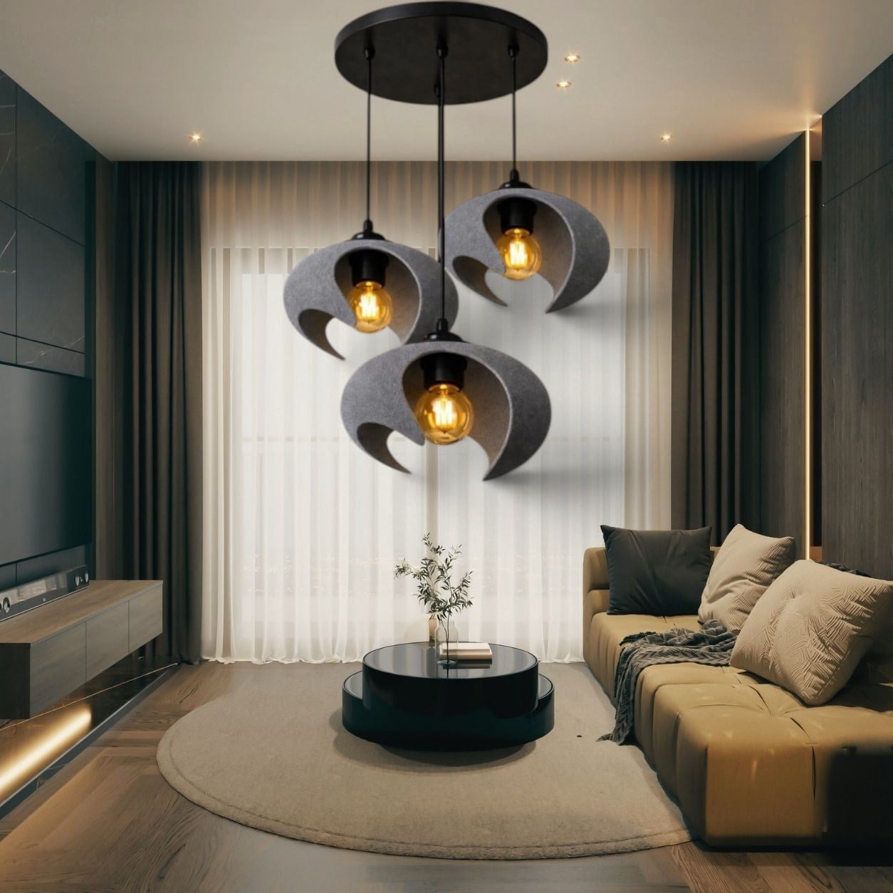 Beton Dokulu İskandi̇nav Premi̇um Salon Oturma Avize – Salon ve Oturma Odası Aydınlatması 25 X 20 CM Gri